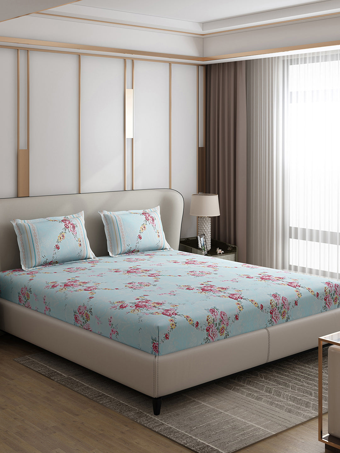 130 GSM Polyester Double Bed 1 Bedsheet with 2 Pillow Covers (Essence)