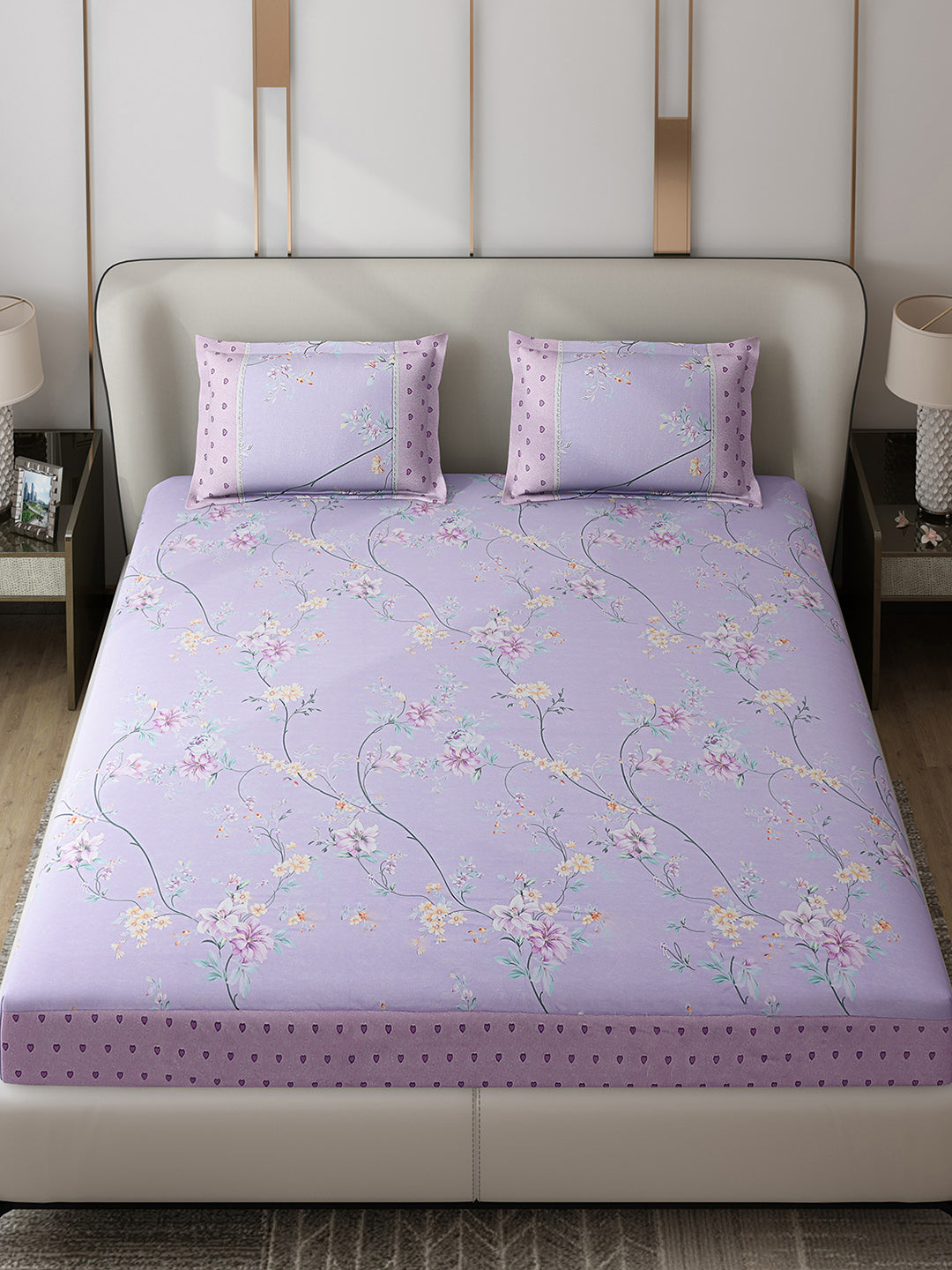 130 GSM Polyester Double Bed 1 Bedsheet with 2 Pillow Covers (Essence)