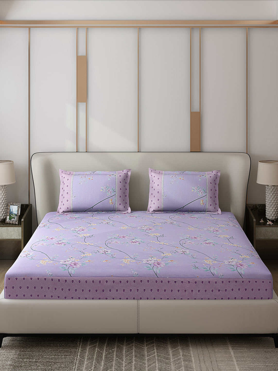 130 GSM Polyester Double Bed 1 Bedsheet with 2 Pillow Covers (Essence)