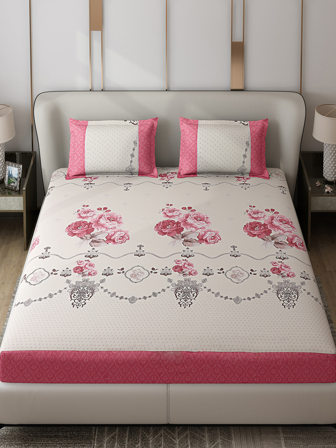 130 GSM Polyester Double Bed 1 Bedsheet with 2 Pillow Covers (Essence)