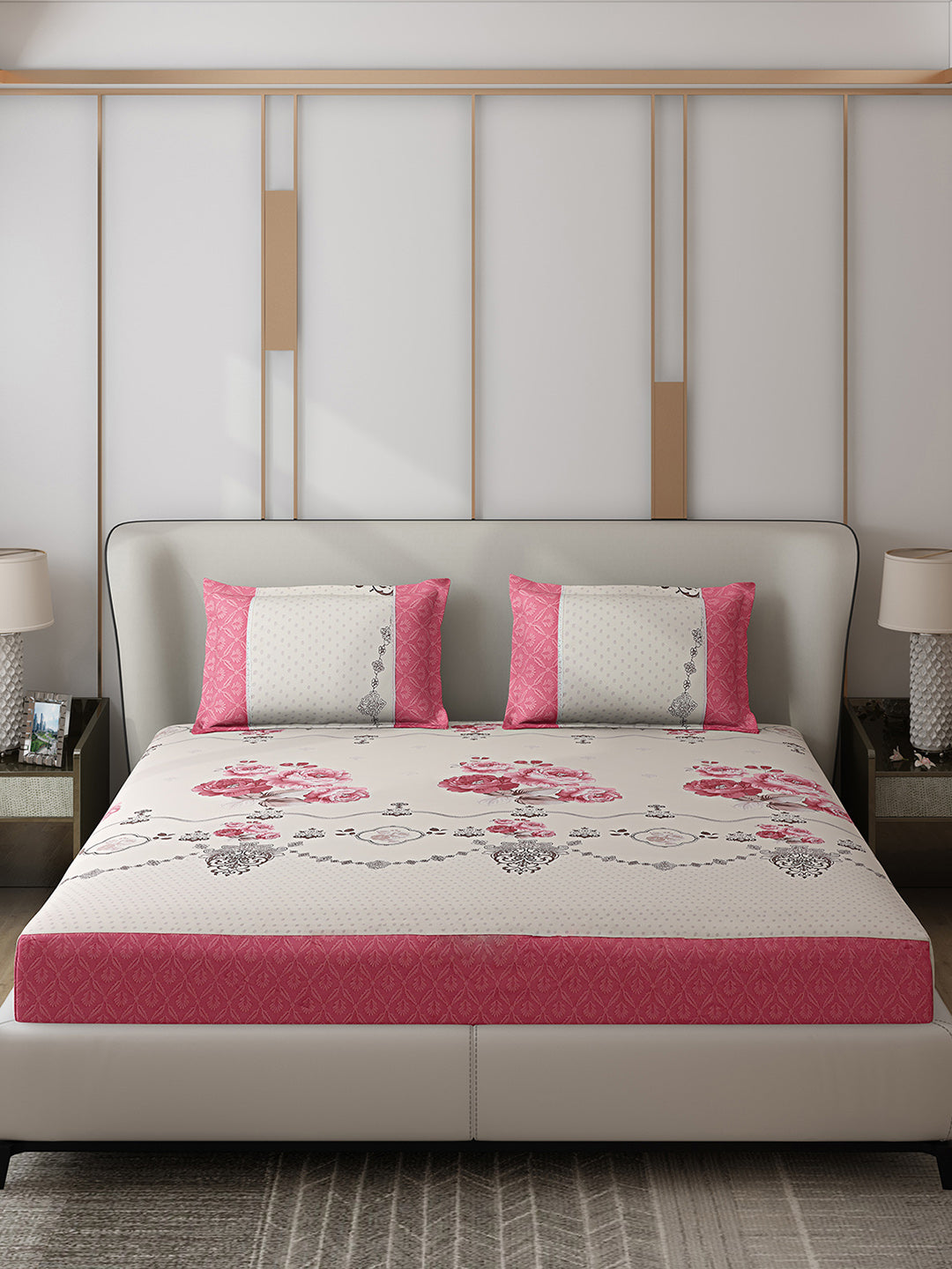 130 GSM Polyester Double Bed 1 Bedsheet with 2 Pillow Covers (Essence)