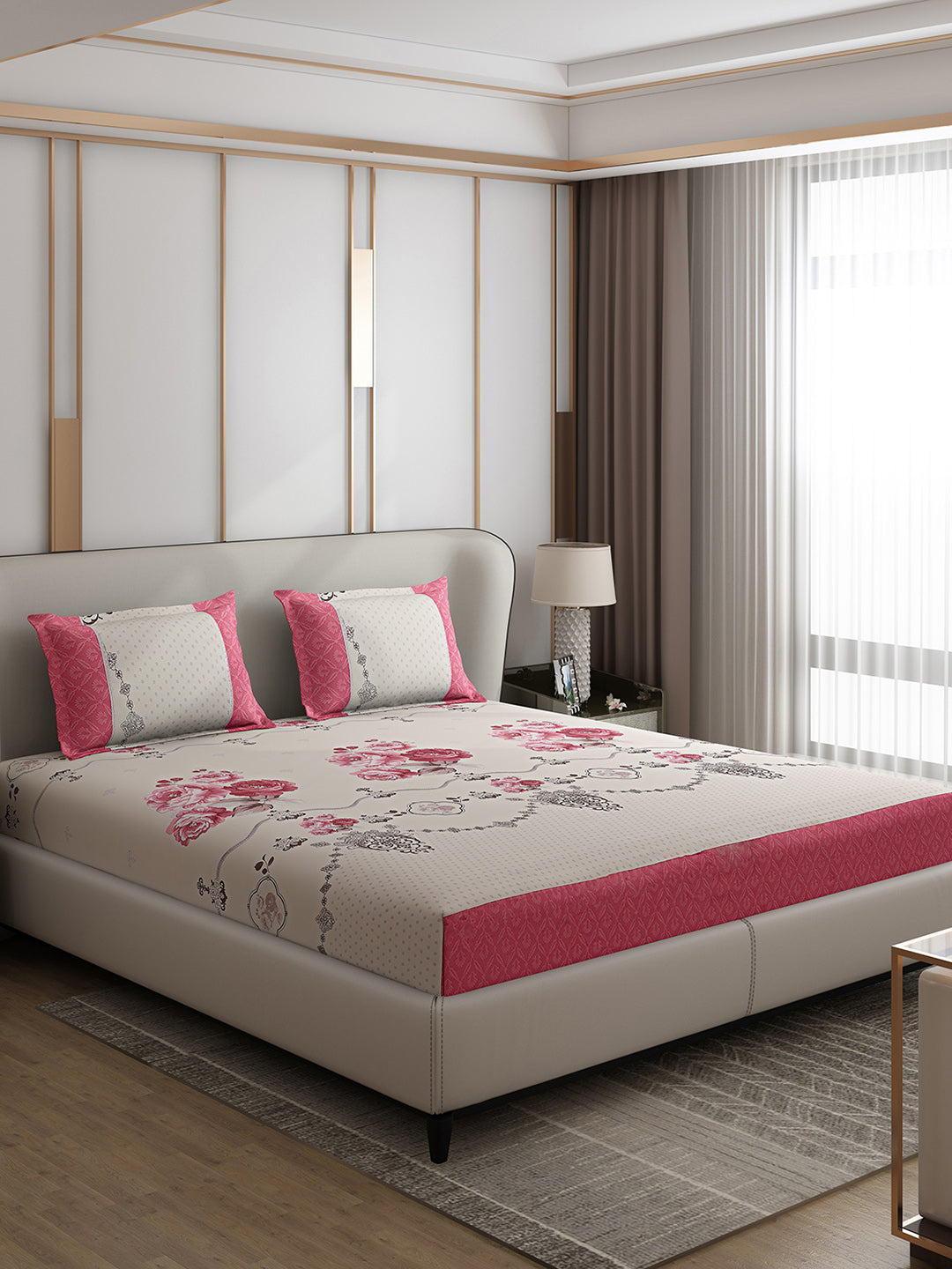 130 GSM Polyester Double Bed 1 Bedsheet with 2 Pillow Covers (Essence)