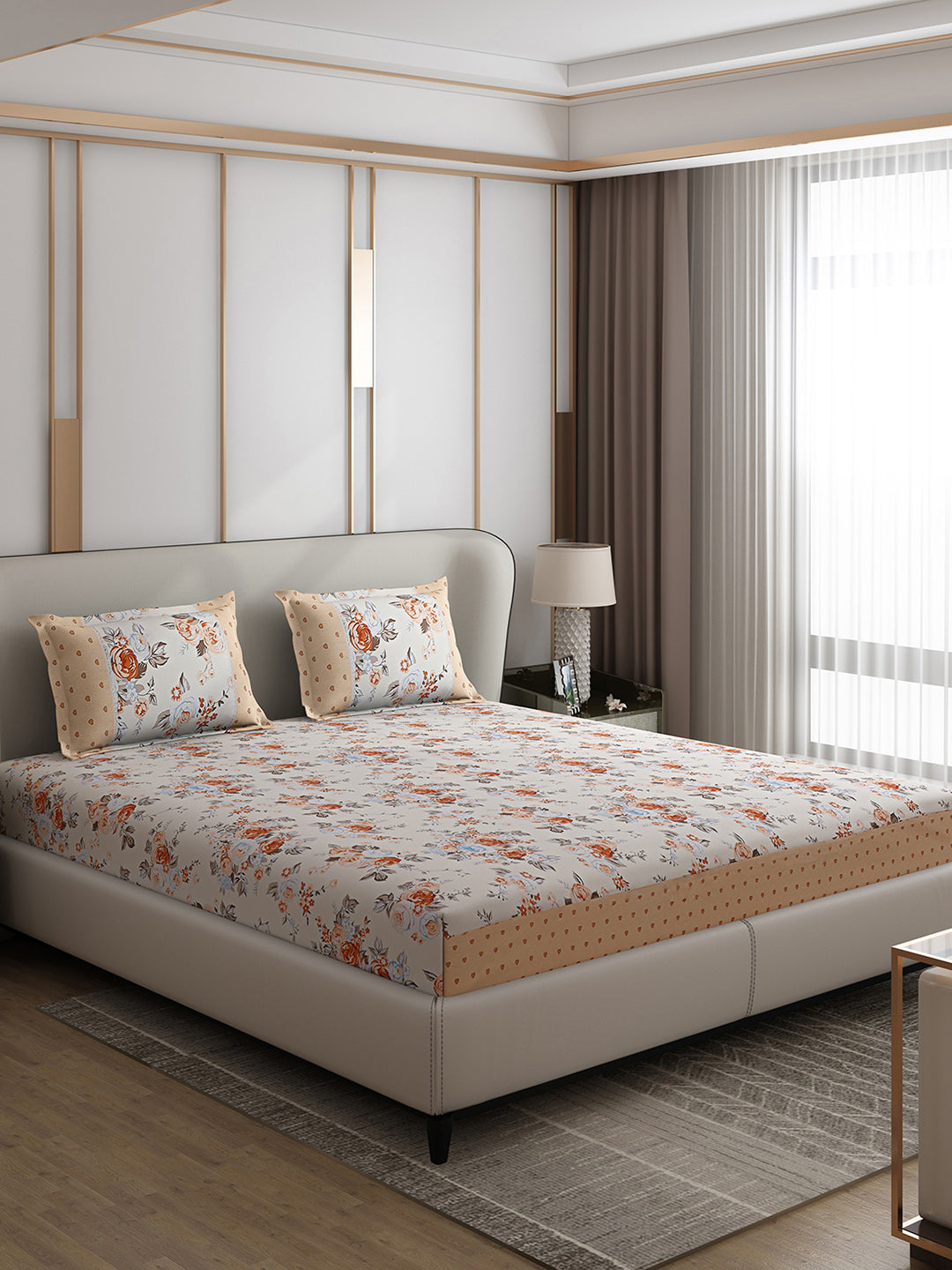 130 GSM Polyester Double Bed 1 Bedsheet with 2 Pillow Covers (Essence)