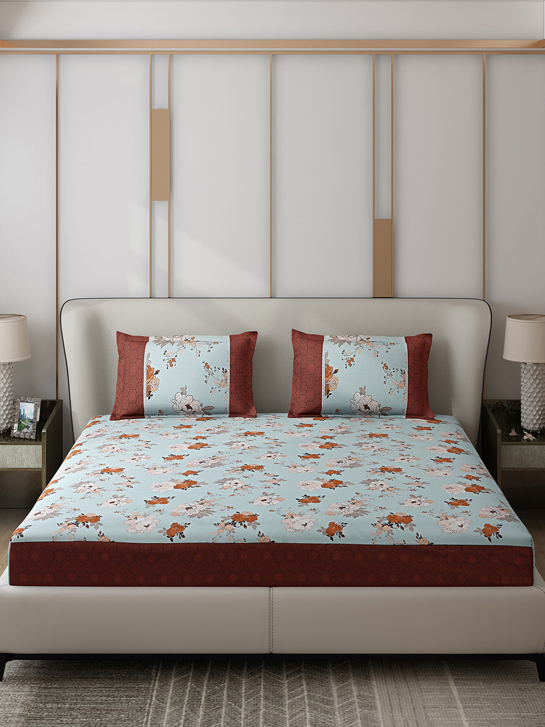 130 GSM Polyester Double Bed 1 Bedsheet with 2 Pillow Covers (Essence)