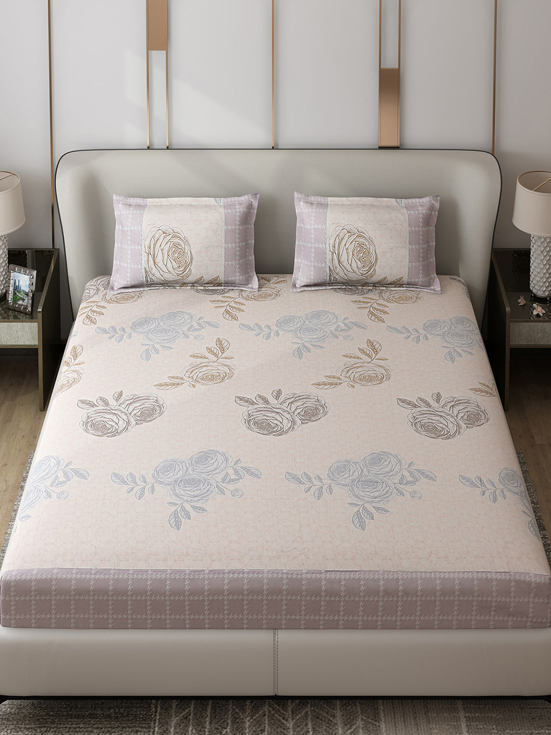 130 GSM Polyester Double Bed 1 Bedsheet with 2 Pillow Covers (Essence)