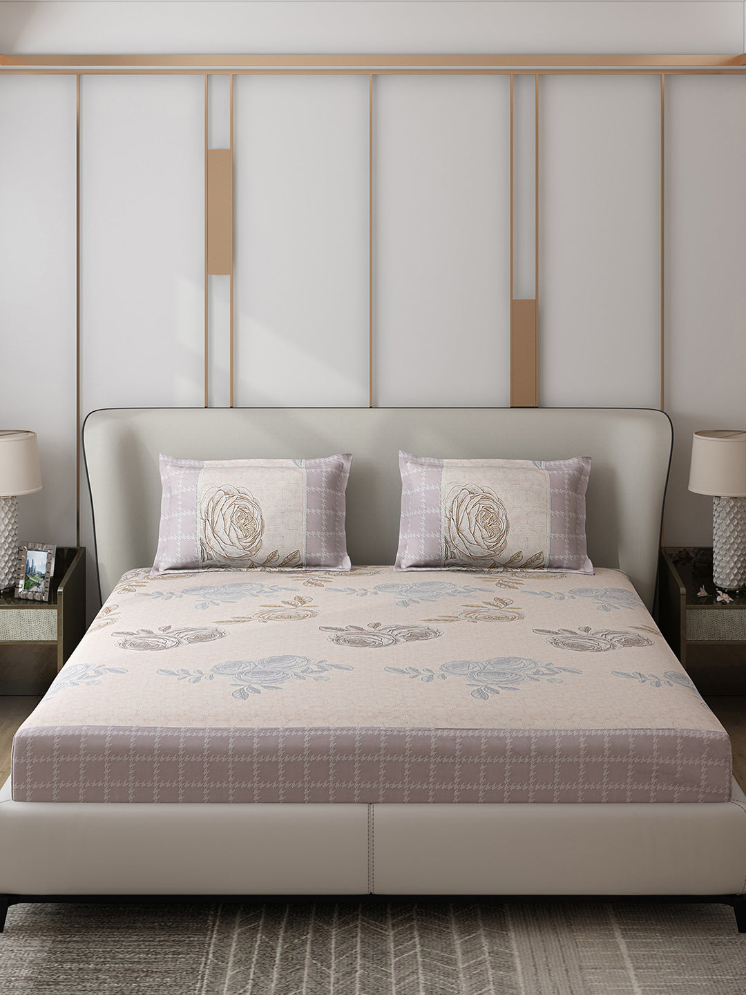 130 GSM Polyester Double Bed 1 Bedsheet with 2 Pillow Covers (Essence)