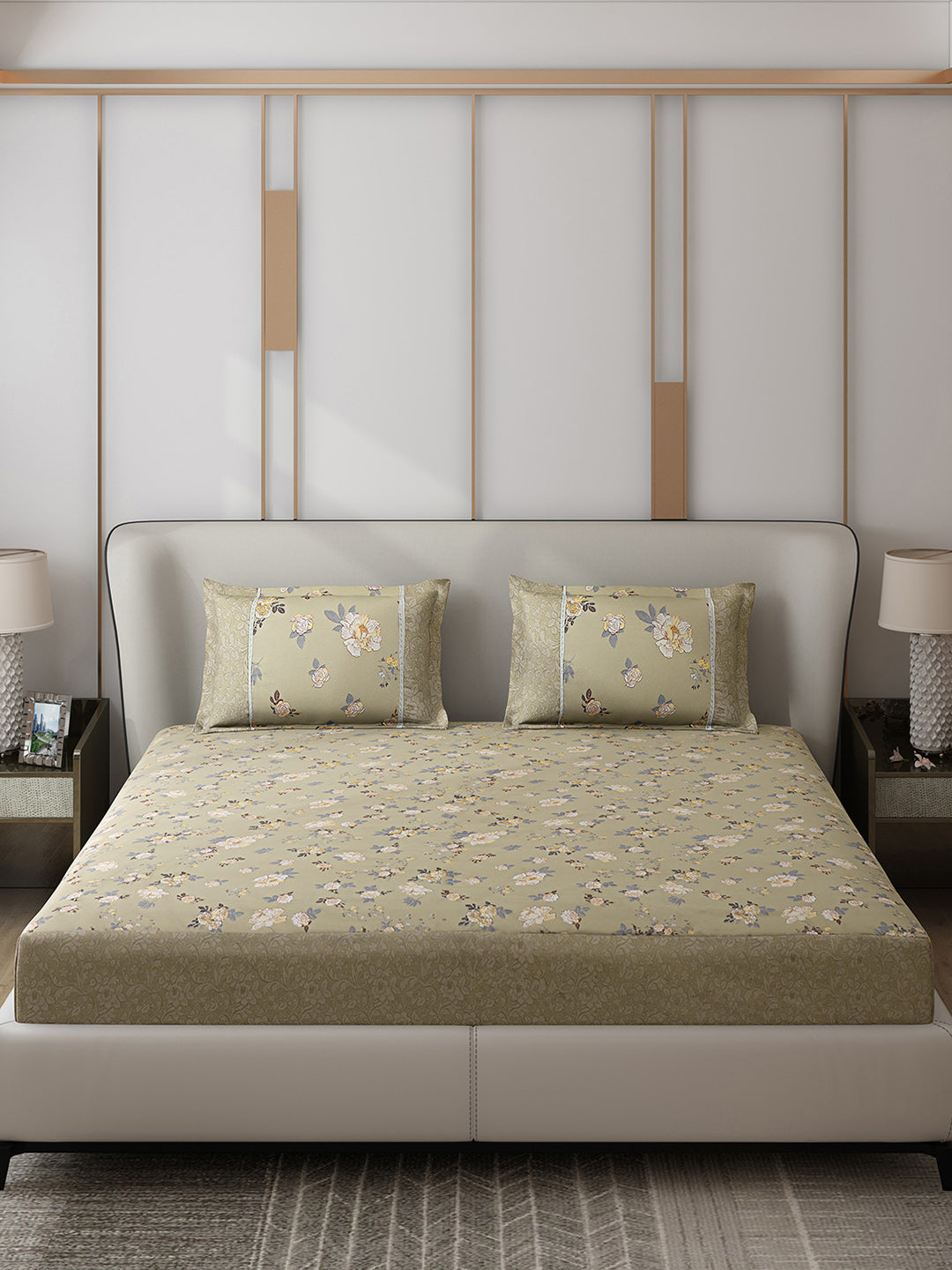 130 GSM Polyester Double Bed 1 Bedsheet with 2 Pillow Covers (Essence)