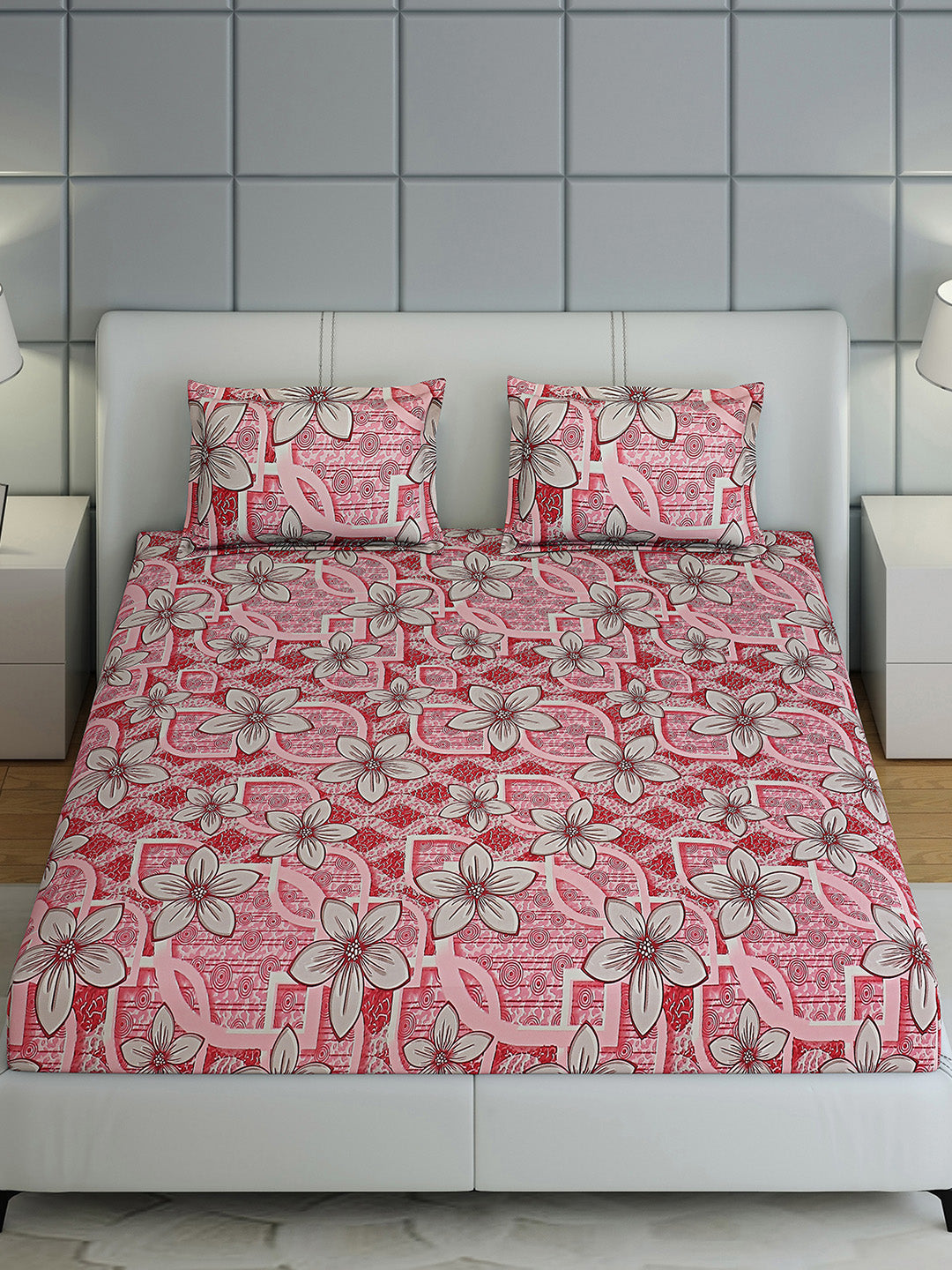 144 TC Cotton Double Bed 1 Bedsheet with 2 Pillow Covers (Fashnik)