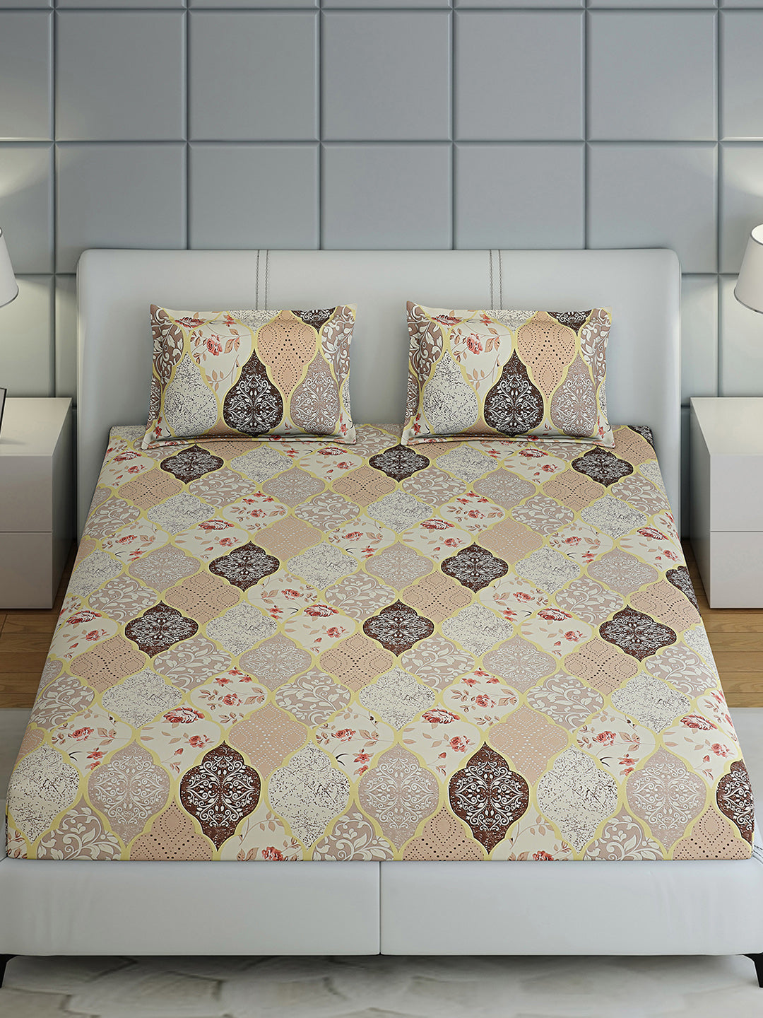 144 TC Cotton Double Bed 1 Bedsheet with 2 Pillow Covers (Fashnik)