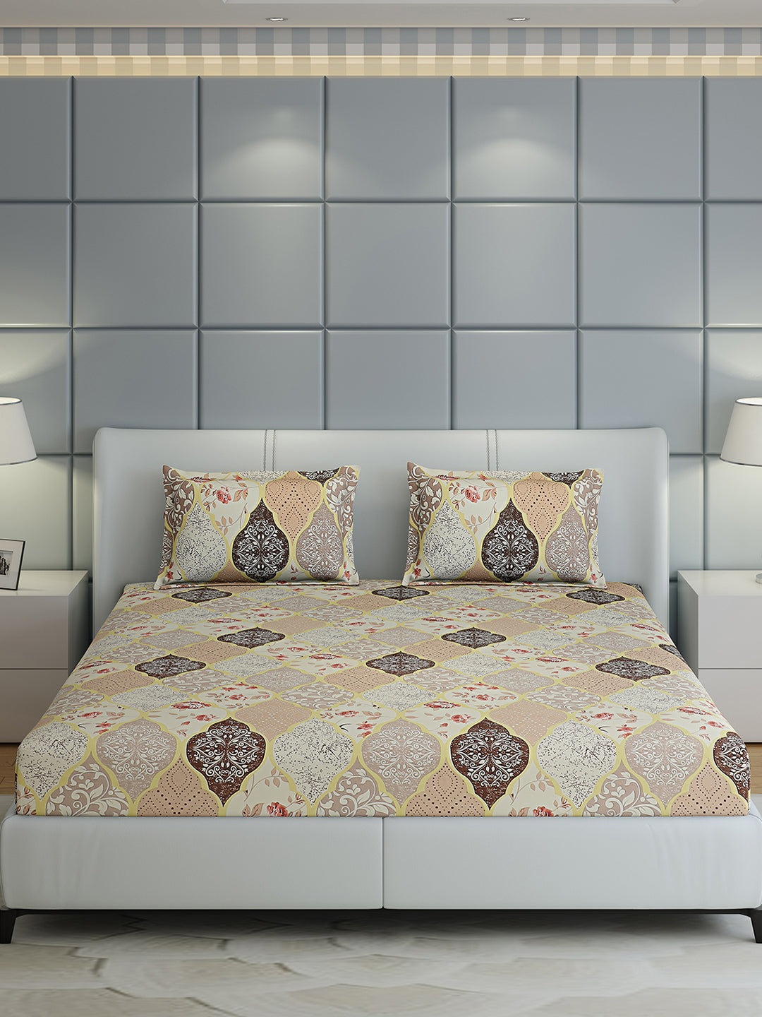 144 TC Cotton Double Bed 1 Bedsheet with 2 Pillow Covers (Fashnik)