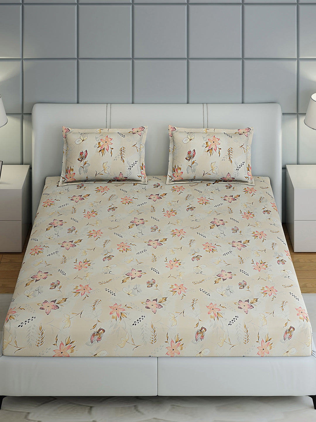 144 TC Cotton Double Bed 1 Bedsheet with 2 Pillow Covers (Fashnik)