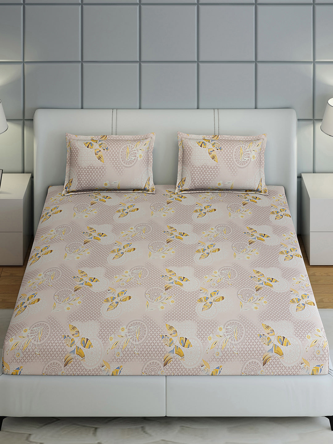 144 TC Cotton Double Bed 1 Bedsheet with 2 Pillow Covers (Fashnik)