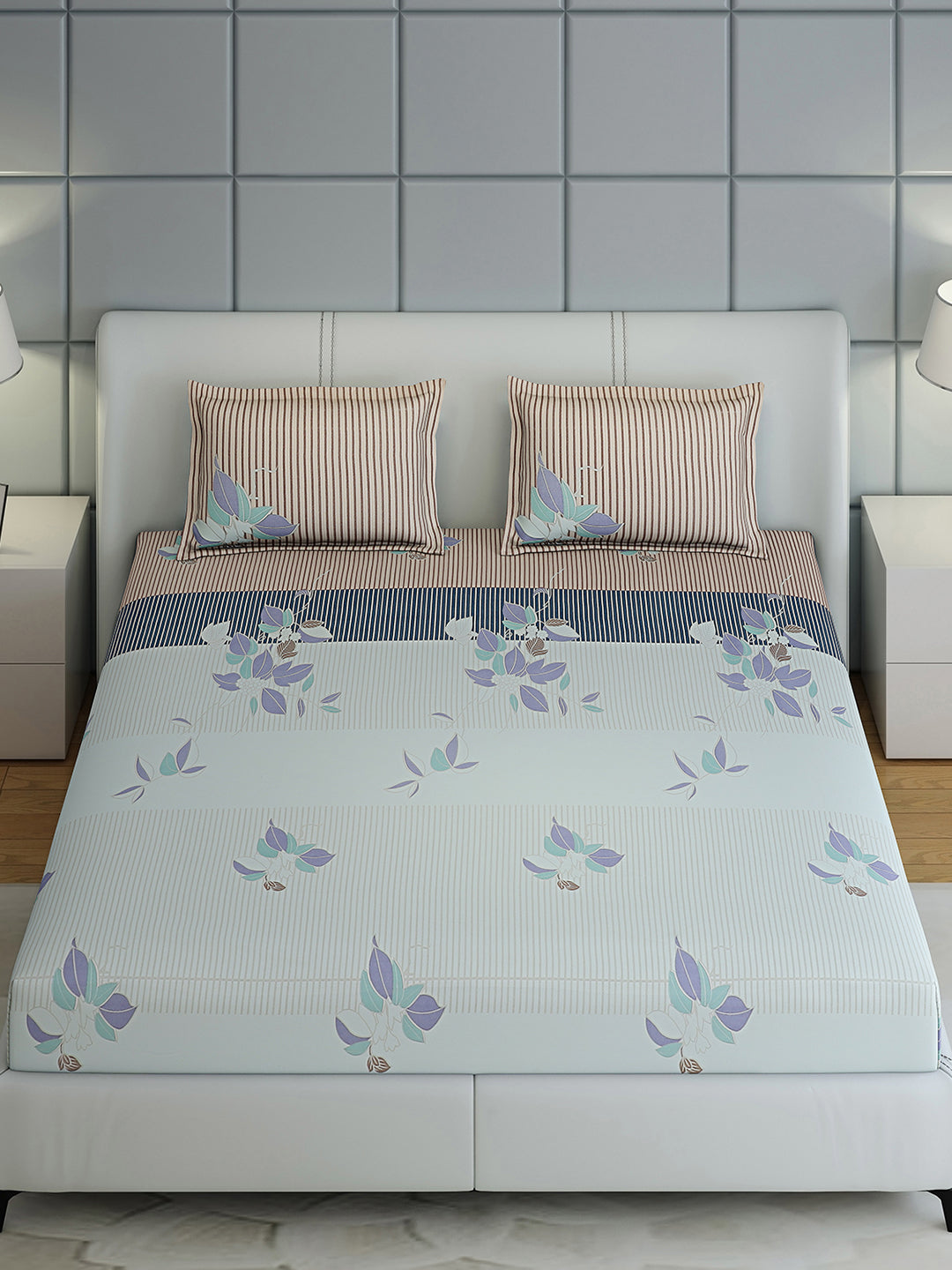 144 TC Cotton Double Bed 1 Bedsheet with 2 Pillow Covers (Fashnik)