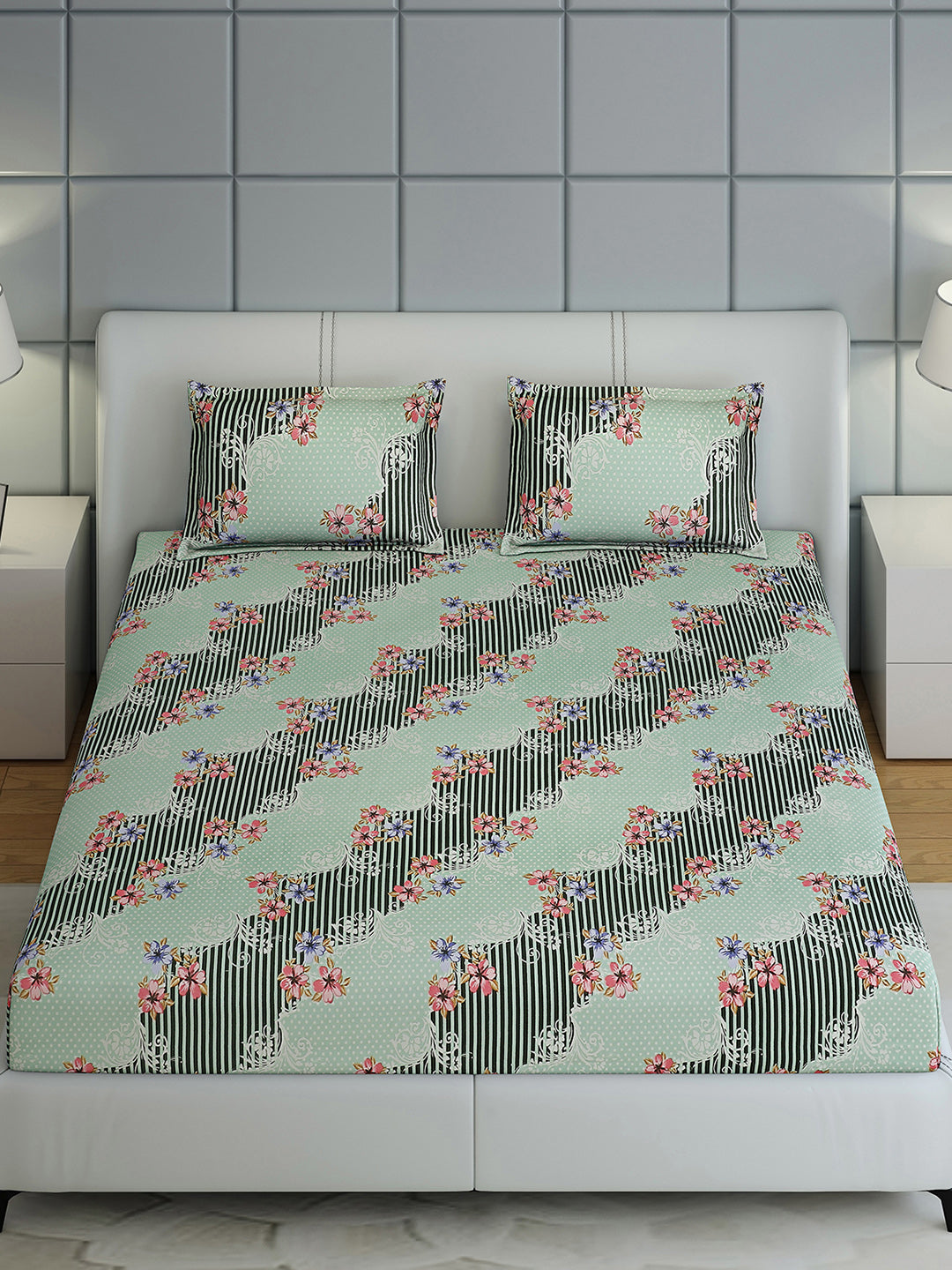 144 TC Cotton Double Bed 1 Bedsheet with 2 Pillow Covers (Fashnik)