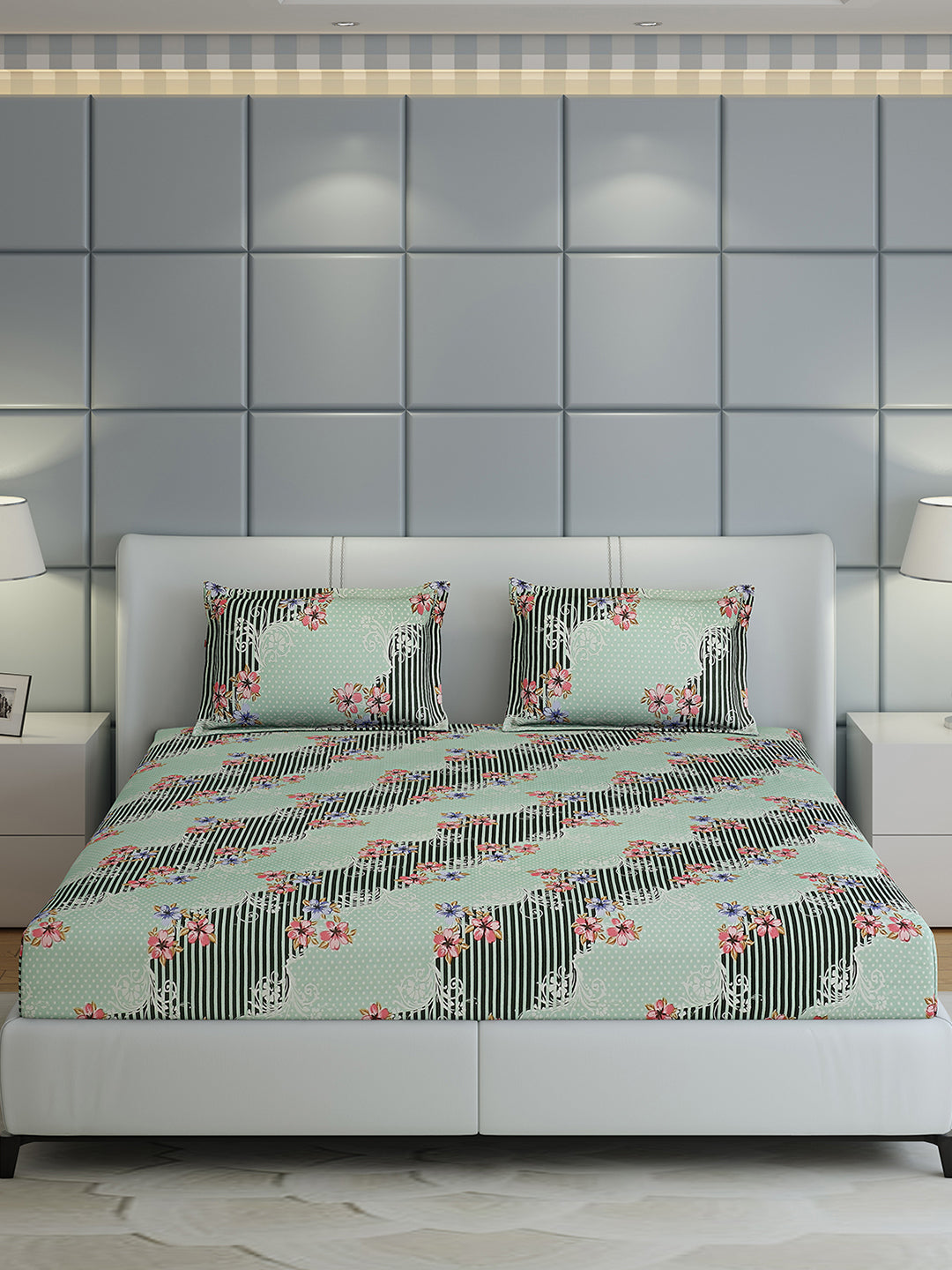 144 TC Cotton Double Bed 1 Bedsheet with 2 Pillow Covers (Fashnik)