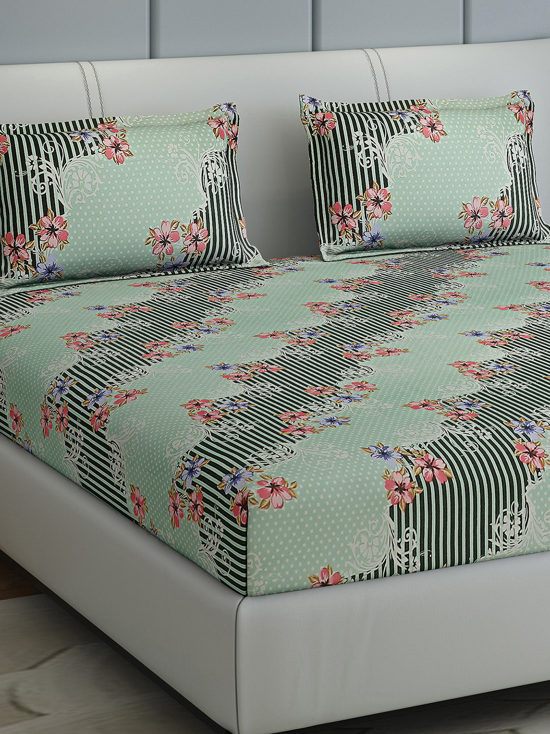 144 TC Cotton Double Bed 1 Bedsheet with 2 Pillow Covers (Fashnik)