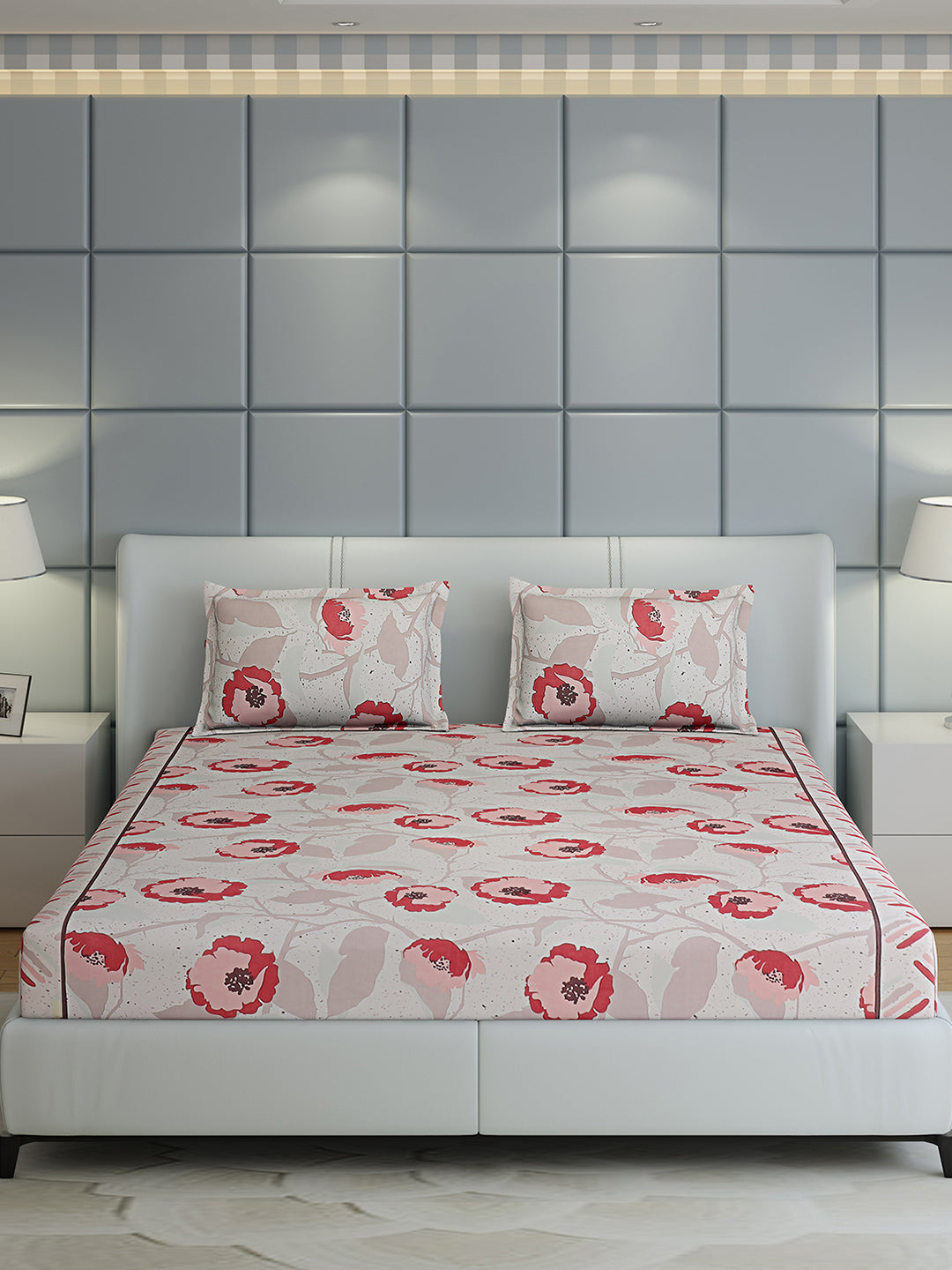 144 TC Cotton Double Bed 1 Bedsheet with 2 Pillow Covers (Fashnik)