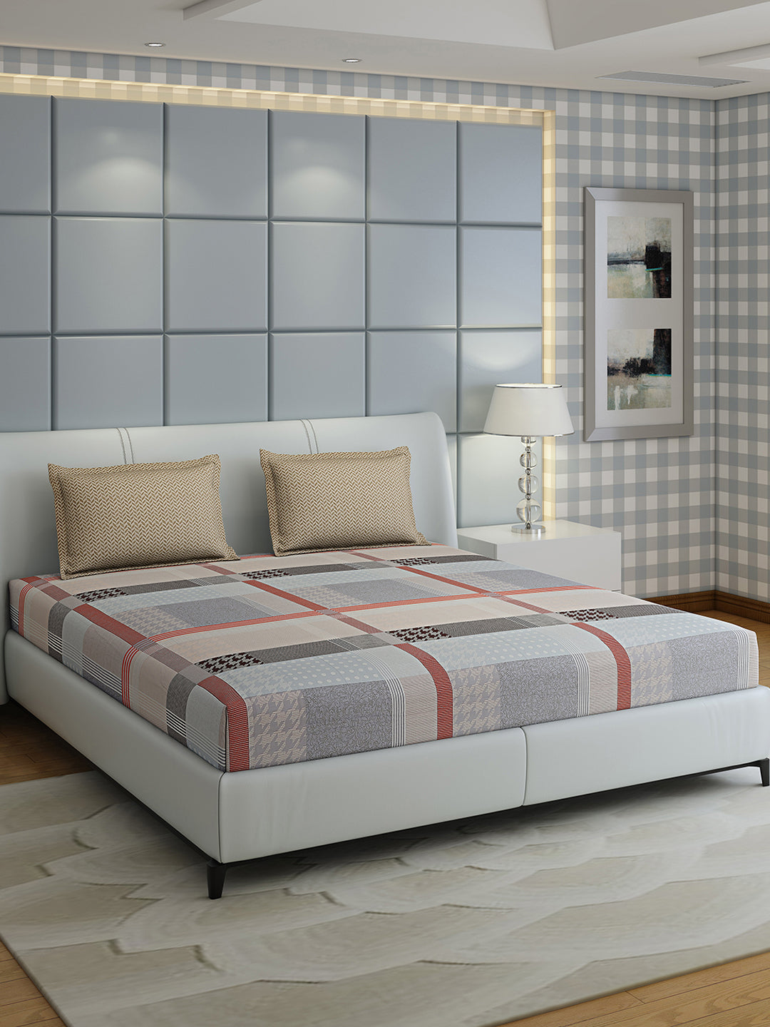 200 TC Cotton Double Bed 1 Bedsheet with 2 Pillow Covers (Ramona)