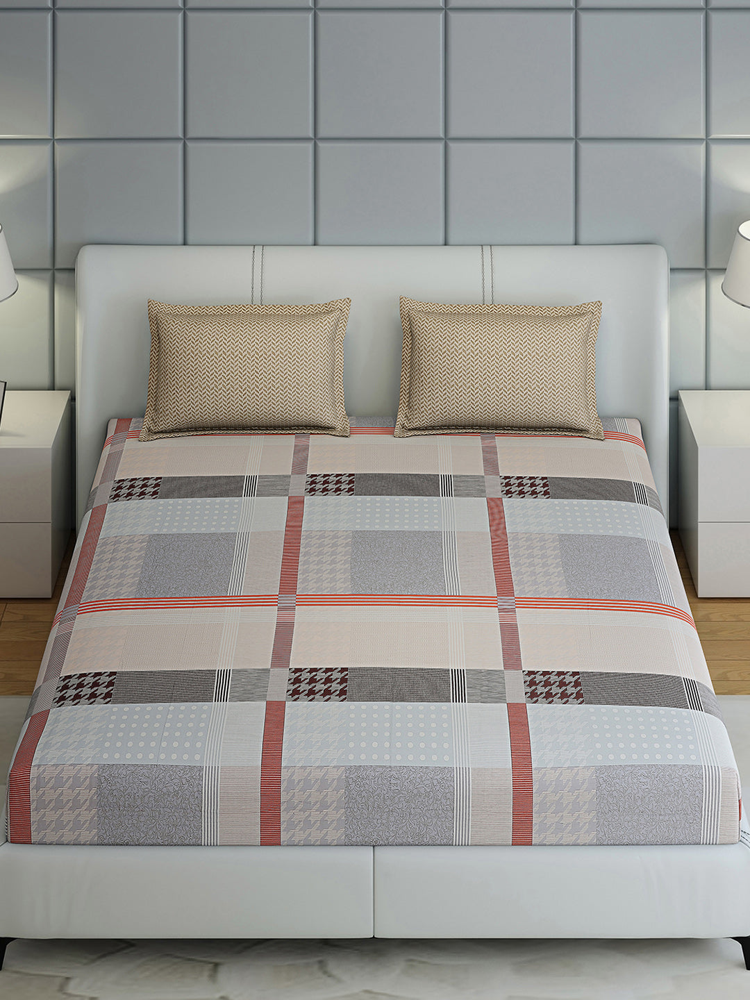 200 TC Cotton Double Bed 1 Bedsheet with 2 Pillow Covers (Ramona)