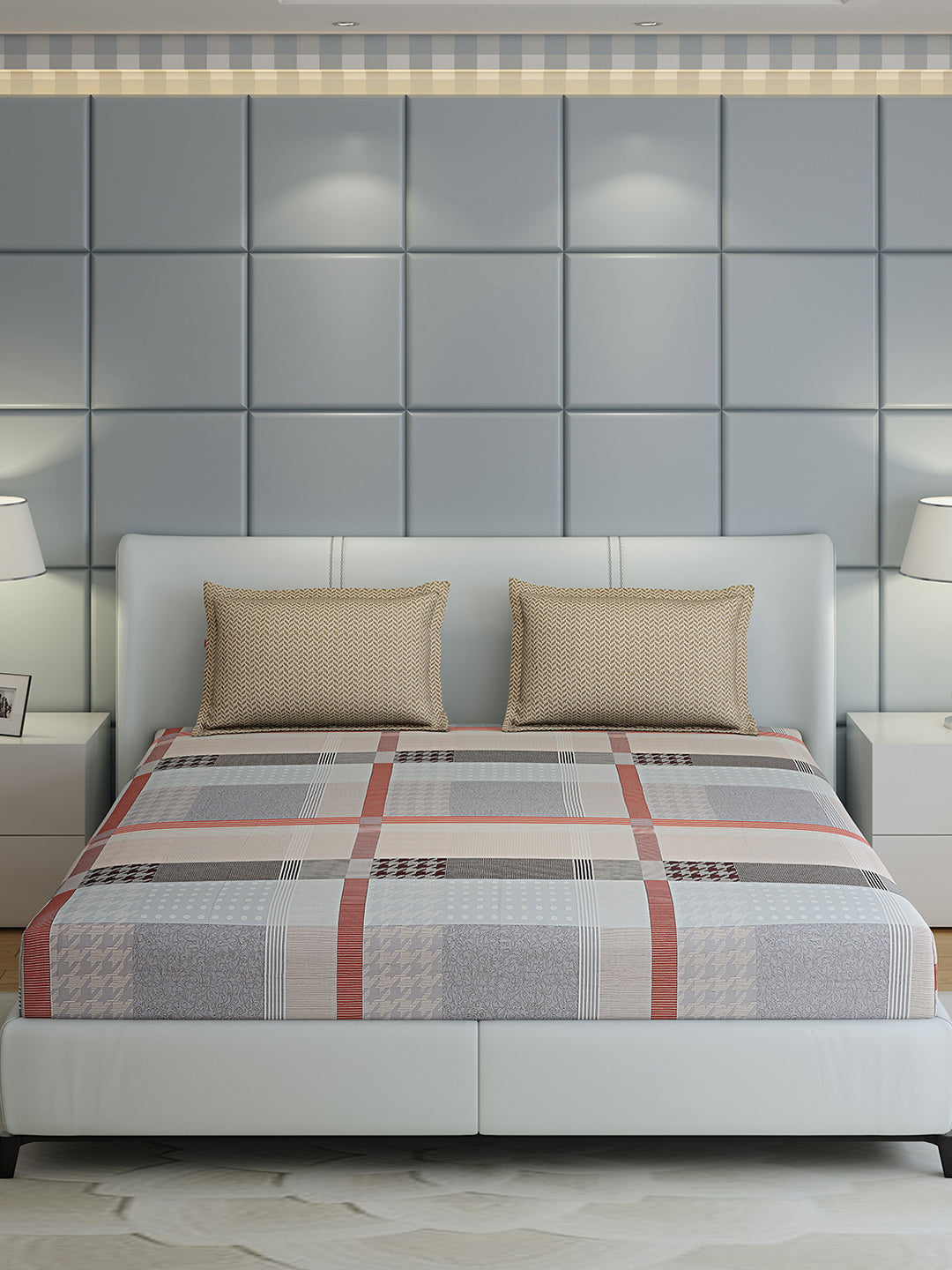 200 TC Cotton Double Bed 1 Bedsheet with 2 Pillow Covers (Ramona)