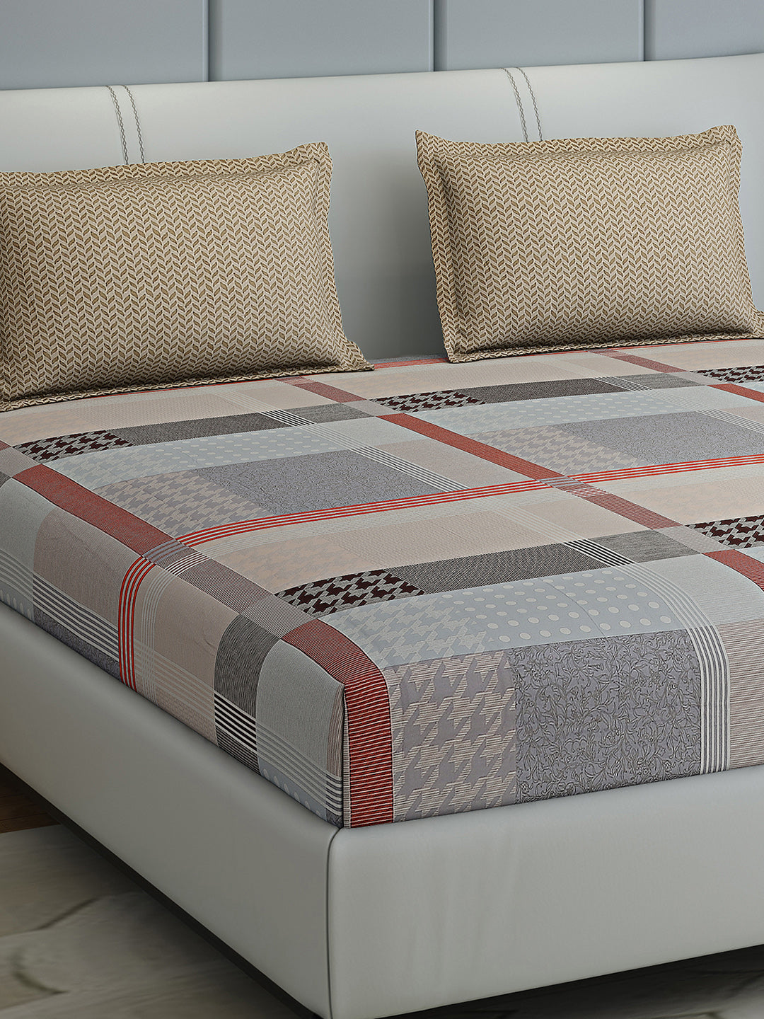 200 TC Cotton Double Bed 1 Bedsheet with 2 Pillow Covers (Ramona)