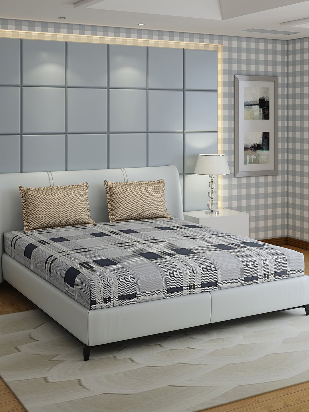 200 TC Cotton Double Bed 1 Bedsheet with 2 Pillow Covers (Ramona)