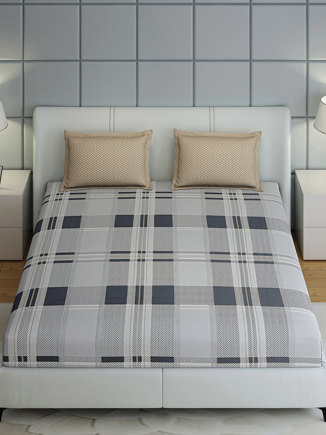 200 TC Cotton Double Bed 1 Bedsheet with 2 Pillow Covers (Ramona)