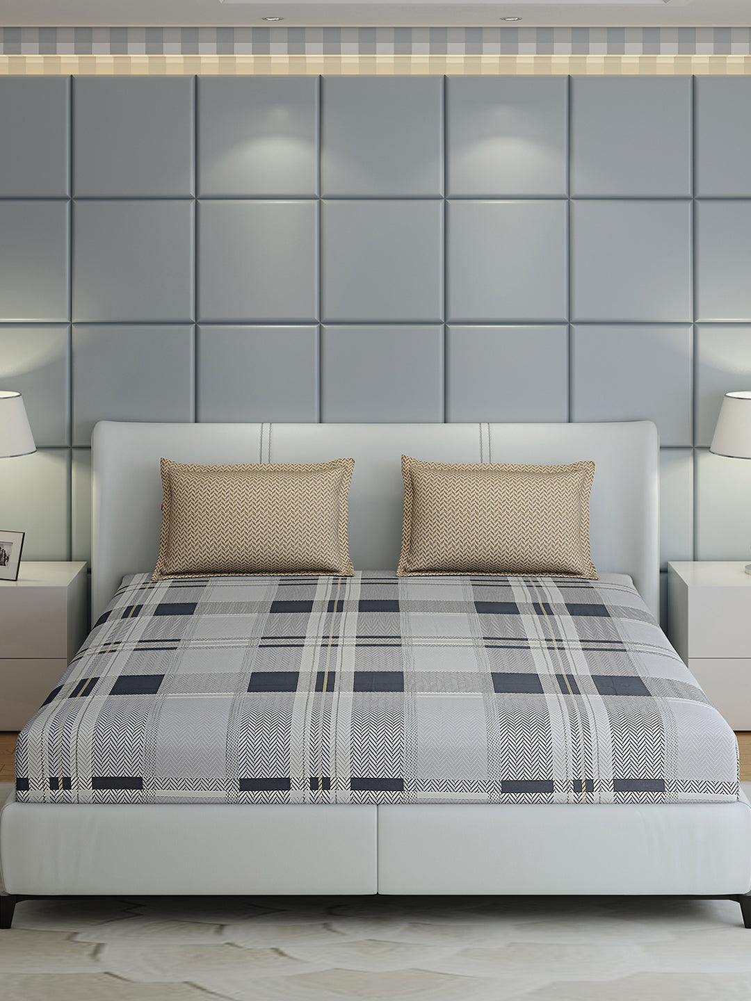 200 TC Cotton Double Bed 1 Bedsheet with 2 Pillow Covers (Ramona)