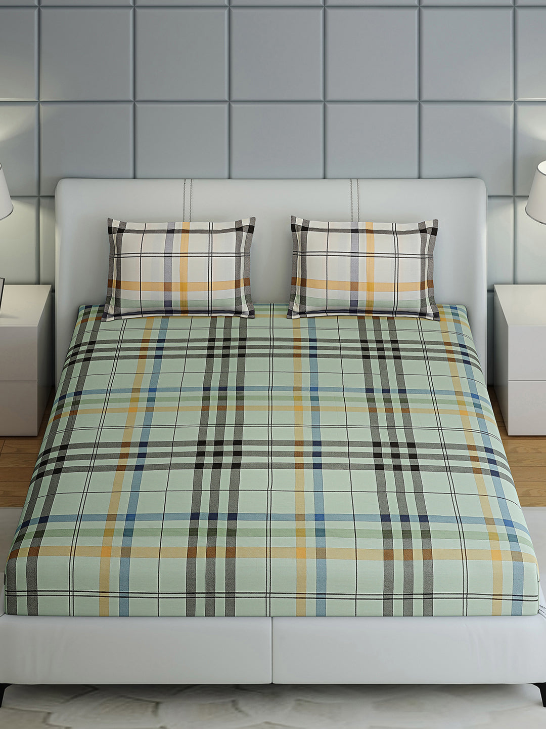 200 TC Cotton Double Bed 1 Bedsheet with 2 Pillow Covers (Ramona)