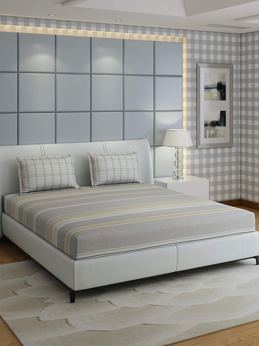 200 TC Cotton Double Bed 1 Bedsheet with 2 Pillow Covers (Ramona)