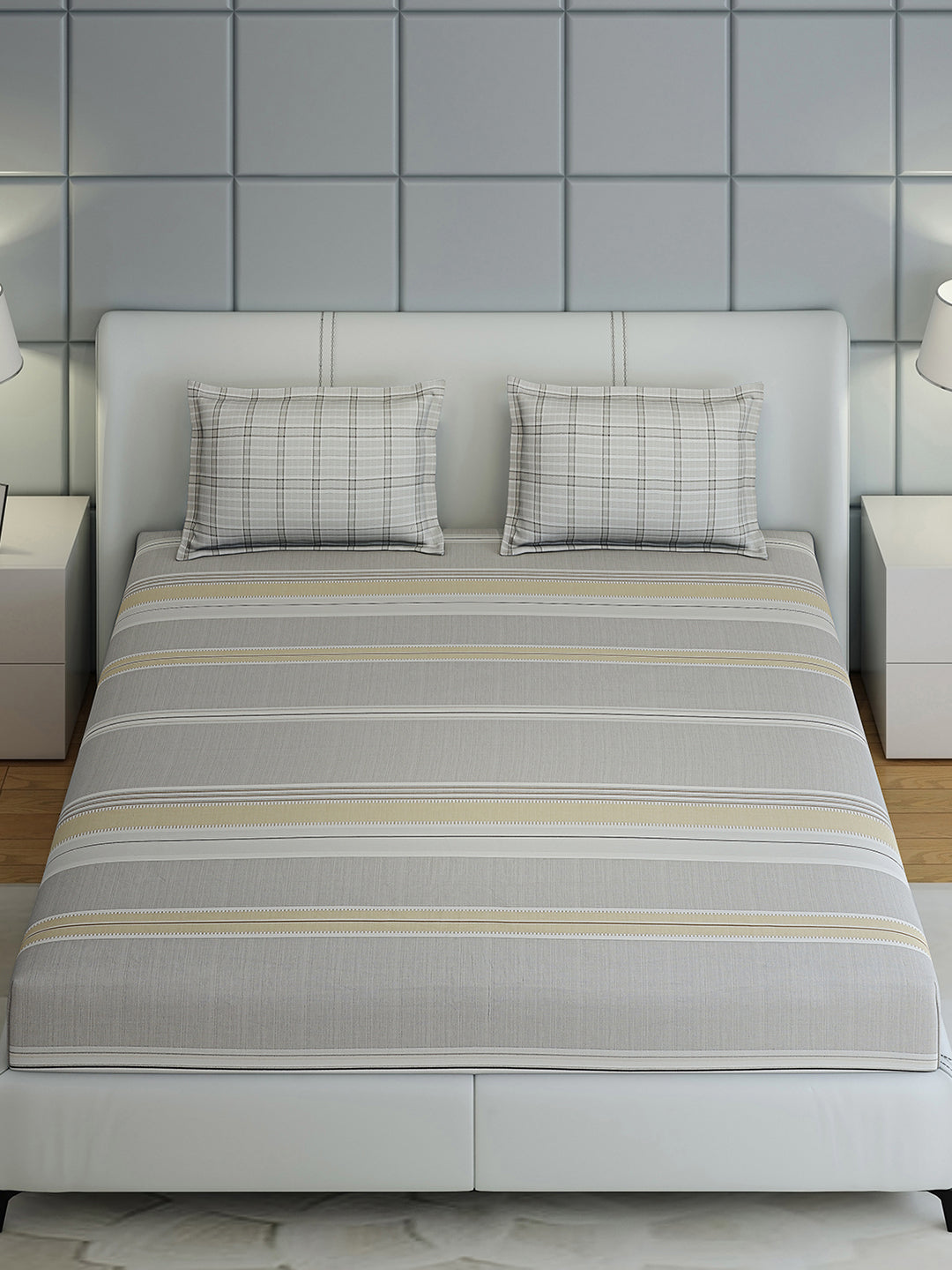 200 TC Cotton Double Bed 1 Bedsheet with 2 Pillow Covers (Ramona)