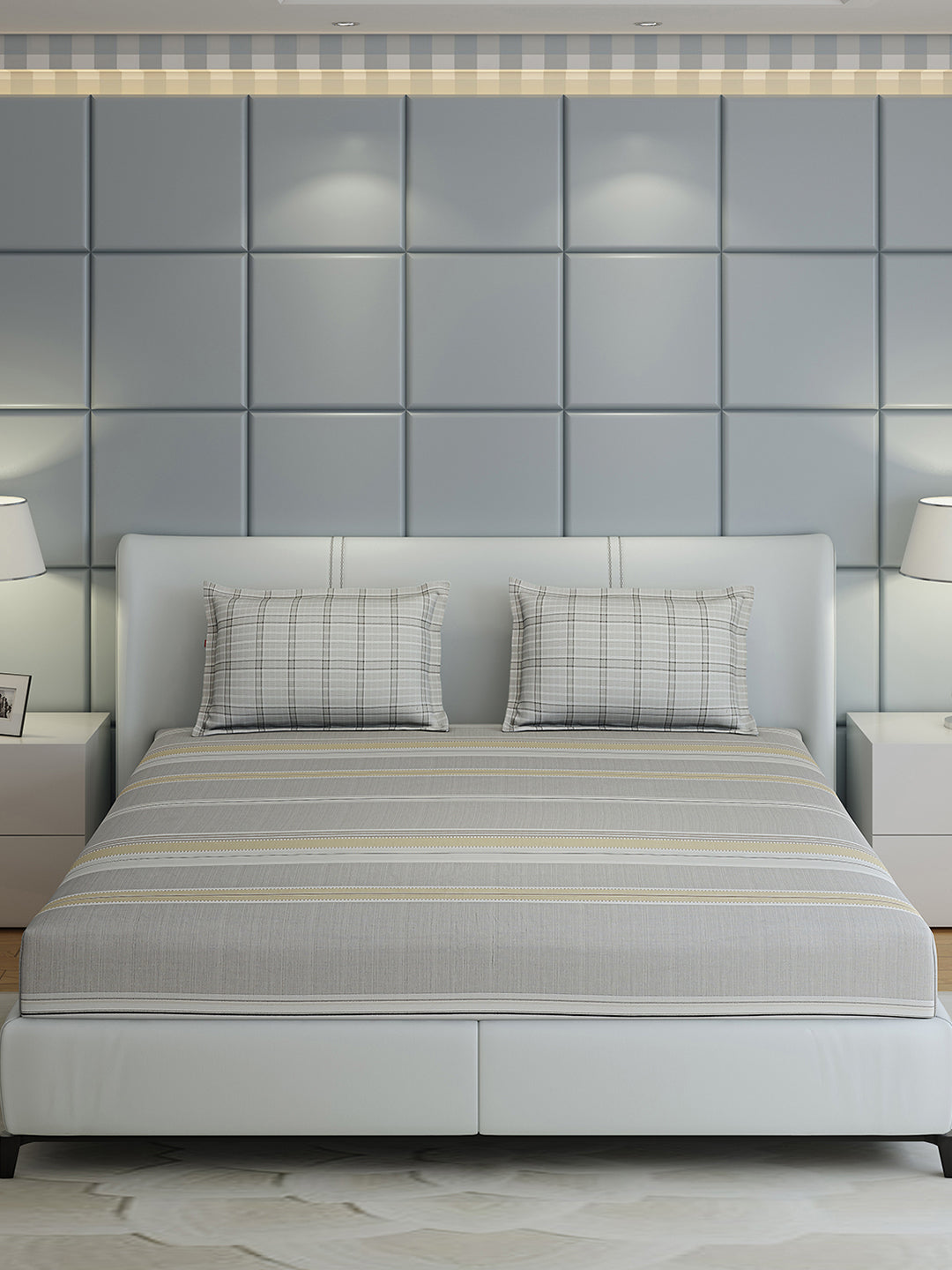 200 TC Cotton Double Bed 1 Bedsheet with 2 Pillow Covers (Ramona)