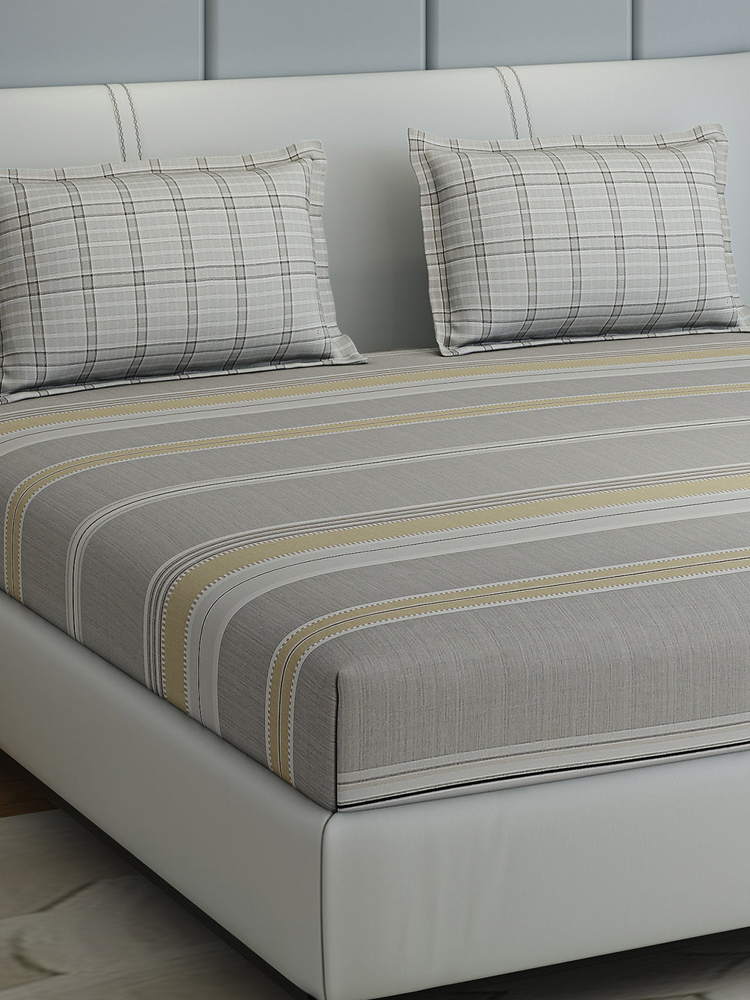 200 TC Cotton Double Bed 1 Bedsheet with 2 Pillow Covers (Ramona)