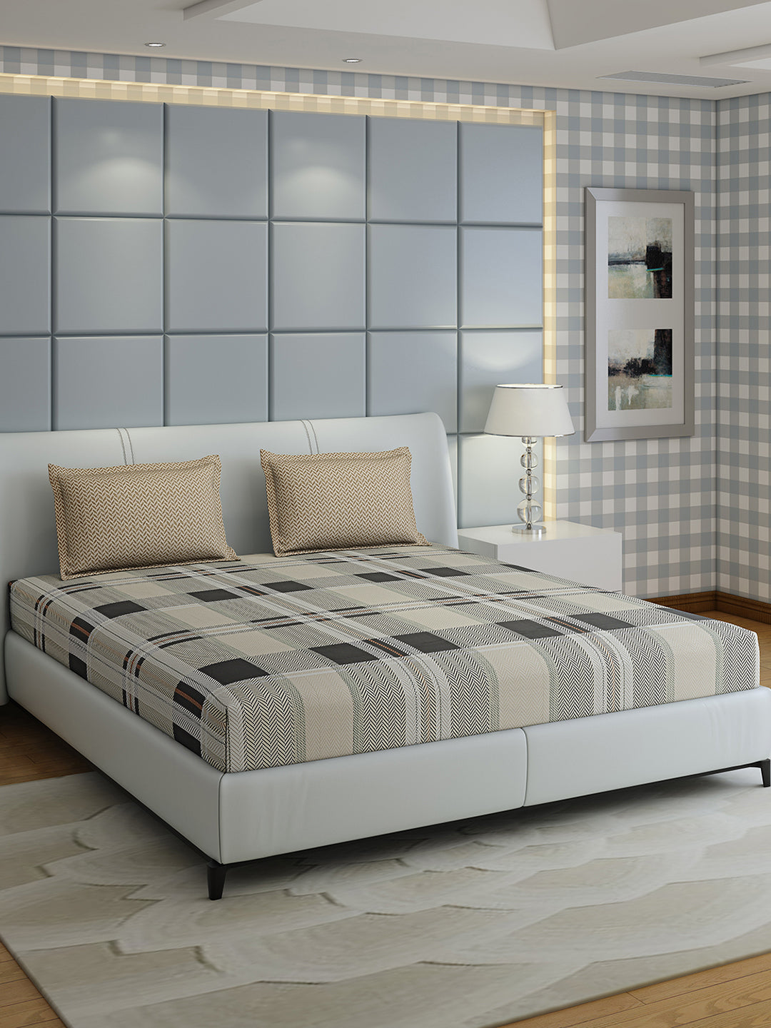 200 TC Cotton Double Bed 1 Bedsheet with 2 Pillow Covers (Ramona)