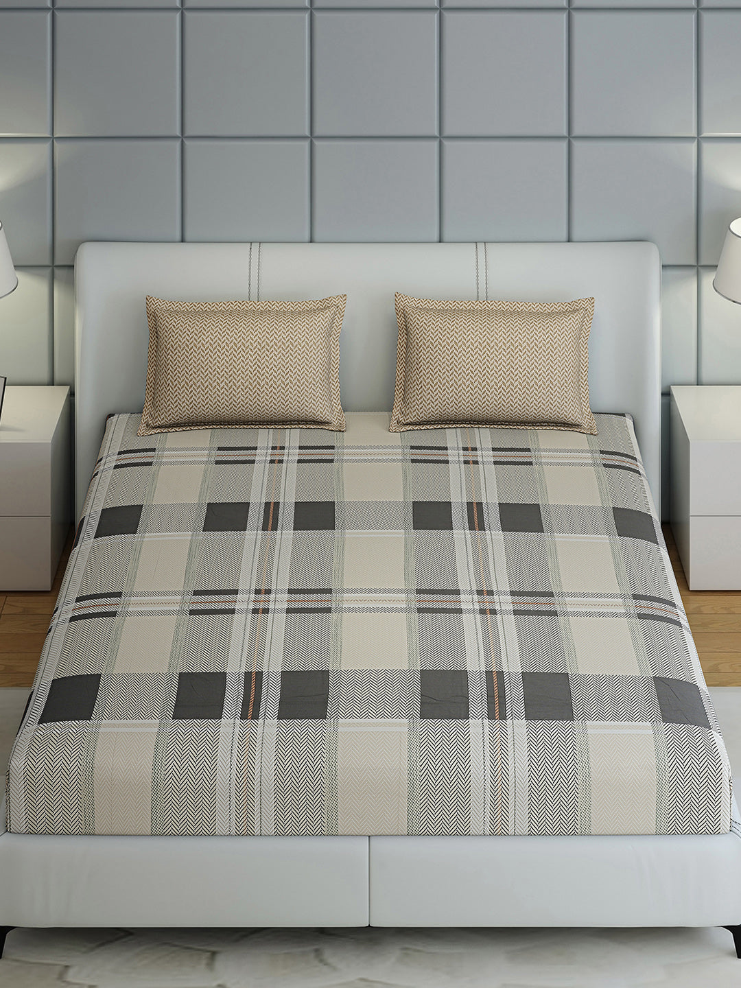 200 TC Cotton Double Bed 1 Bedsheet with 2 Pillow Covers (Ramona)