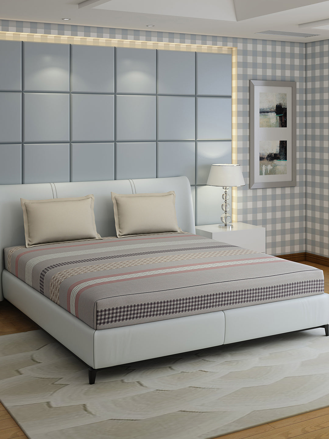 200 TC Cotton Double Bed 1 Bedsheet with 2 Pillow Covers (Ramona)