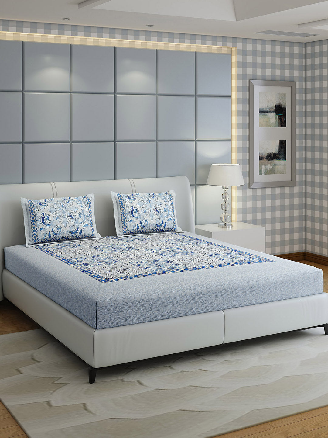 300 TC Cotton Double Bed 1 Bedsheet with 2 Pillow Covers (Morocan)