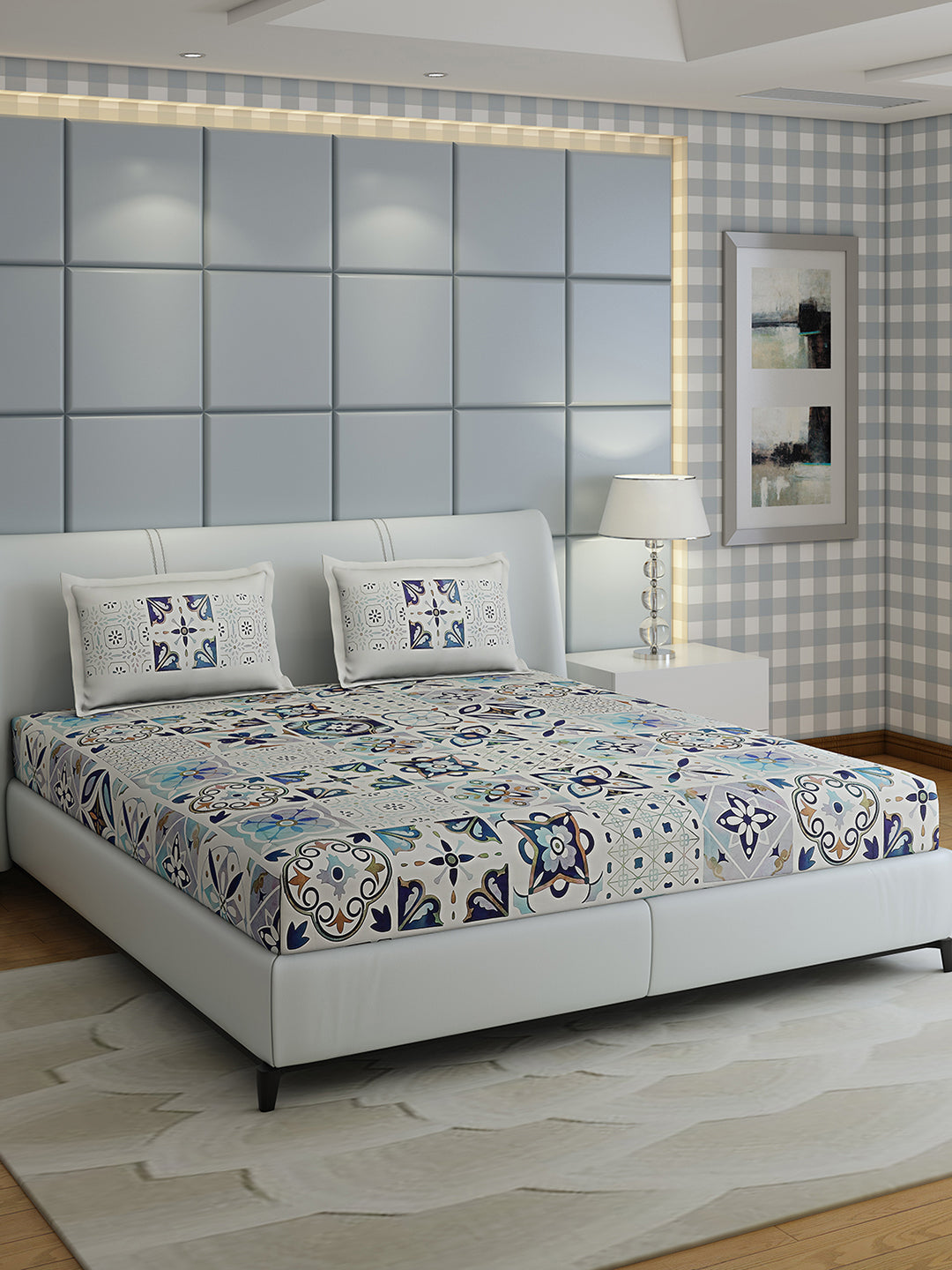 300 TC Cotton Double Bed 1 Bedsheet with 2 Pillow Covers (Morocan)