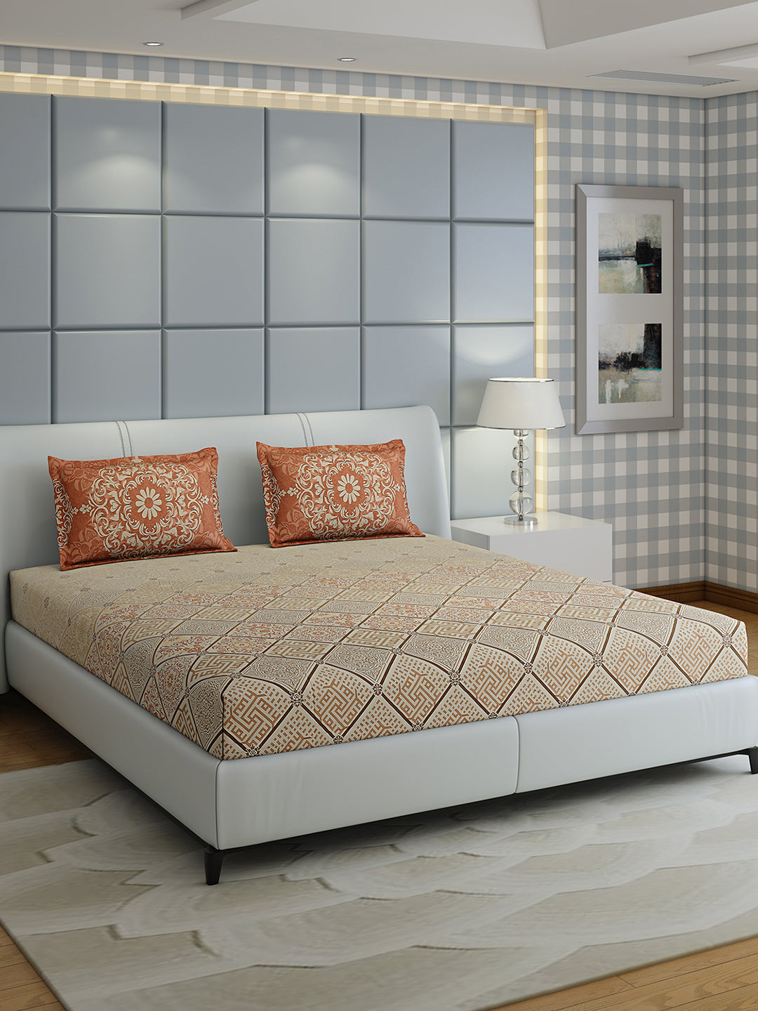 300 TC Cotton Double Bed 1 Bedsheet with 2 Pillow Covers (Morocan)