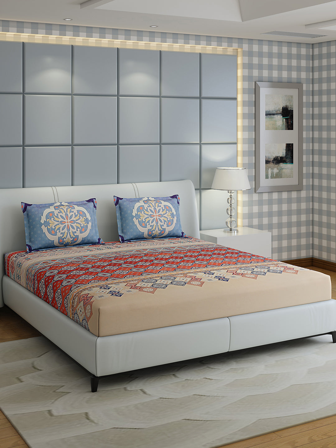 300 TC Cotton Double Bed 1 Bedsheet with 2 Pillow Covers (Morocan)