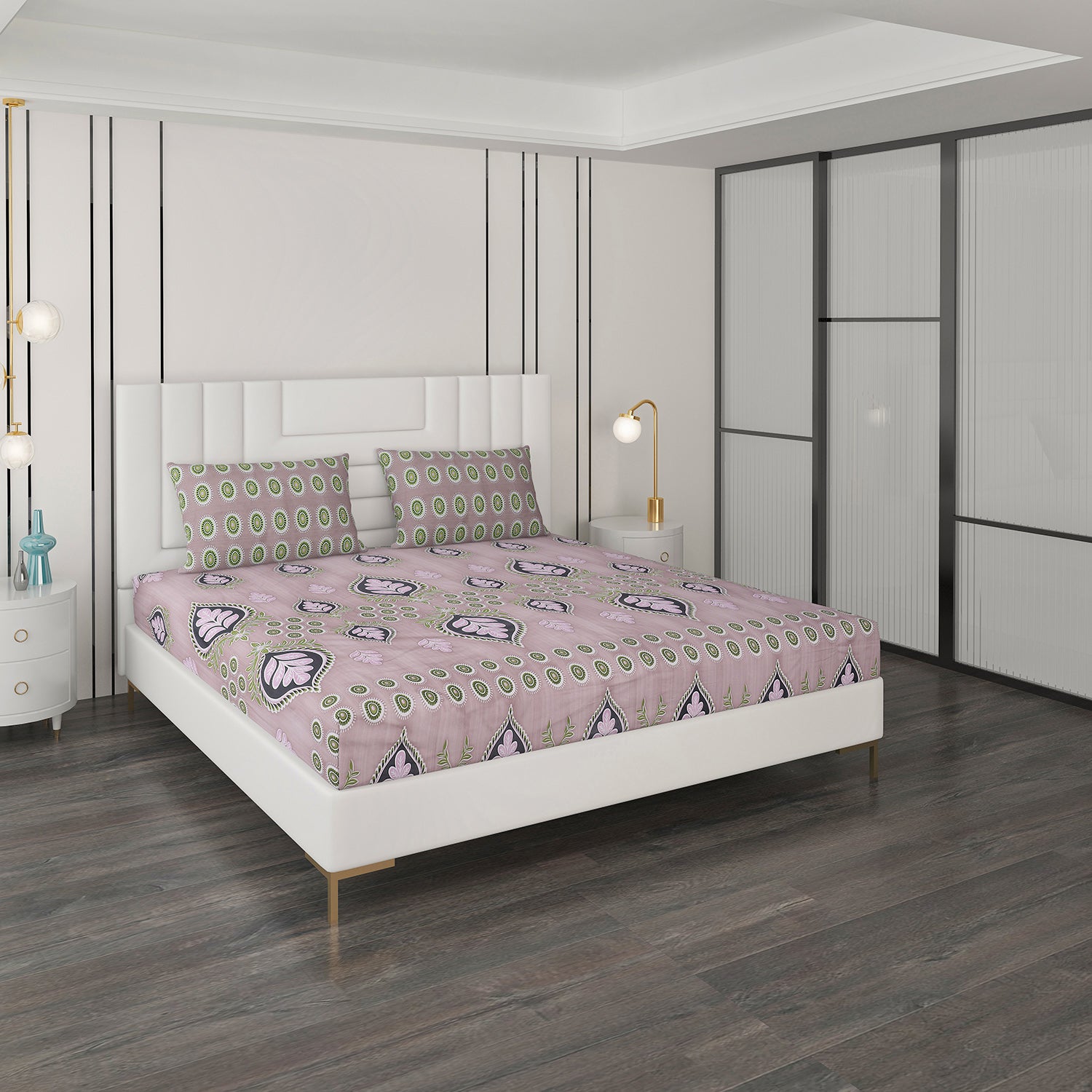 144 TC Cotton Double Bedsheet with 2 Pillow Covers