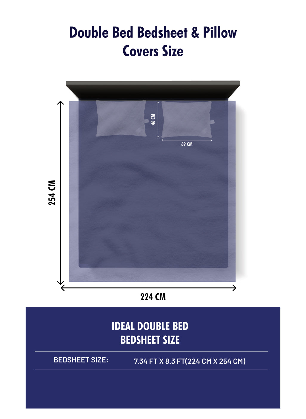 144 TC Blue Cotton Double Bedsheet with 2 Pillow Covers