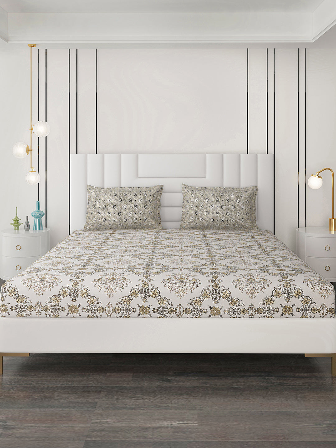 144 TC Cotton Double Bedsheet with 2 Pillow Covers