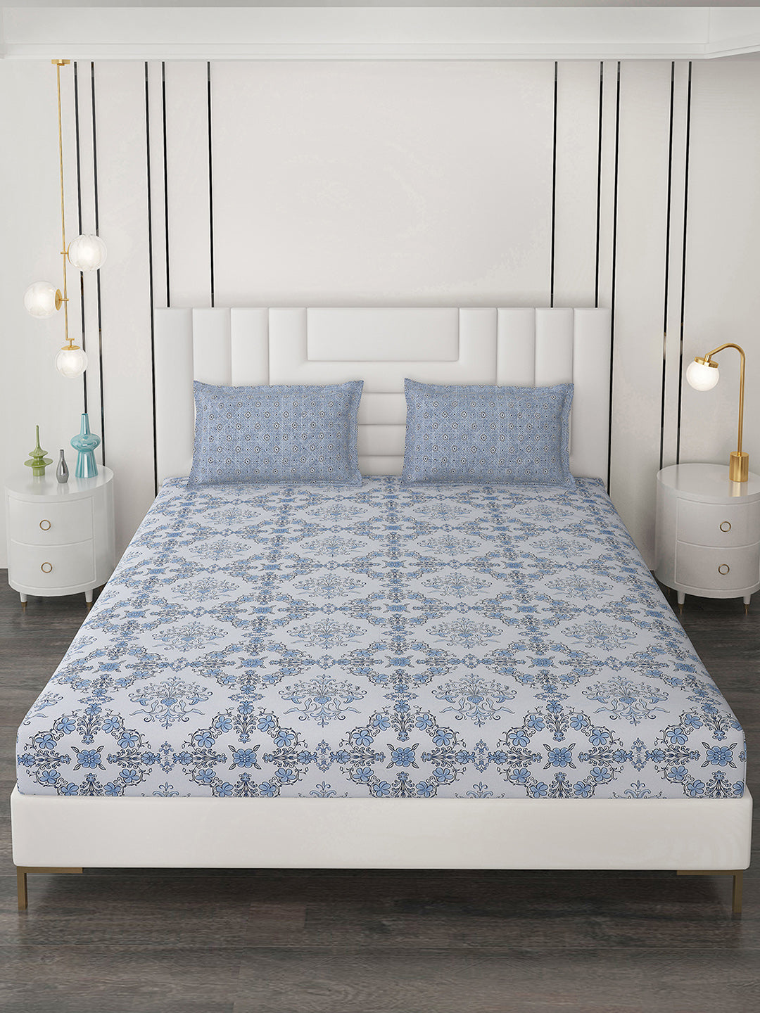 144 TC Cotton Double Bedsheet with 2 Pillow Covers