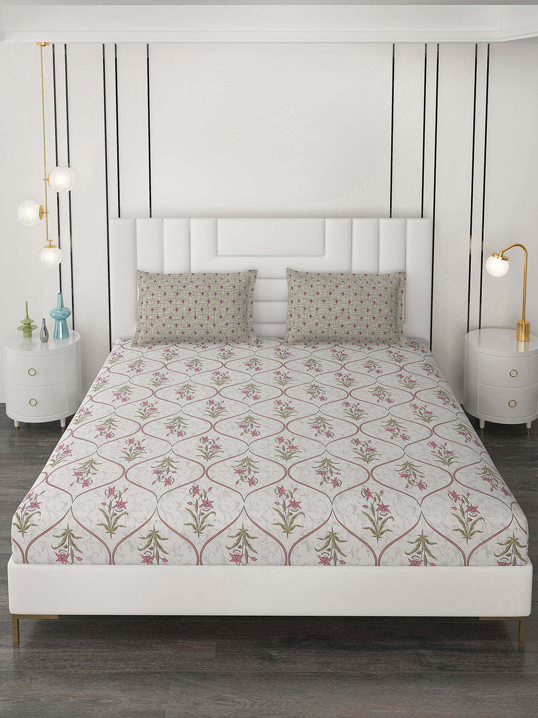 144 TC Cotton Double Bedsheet with 2 Pillow Covers