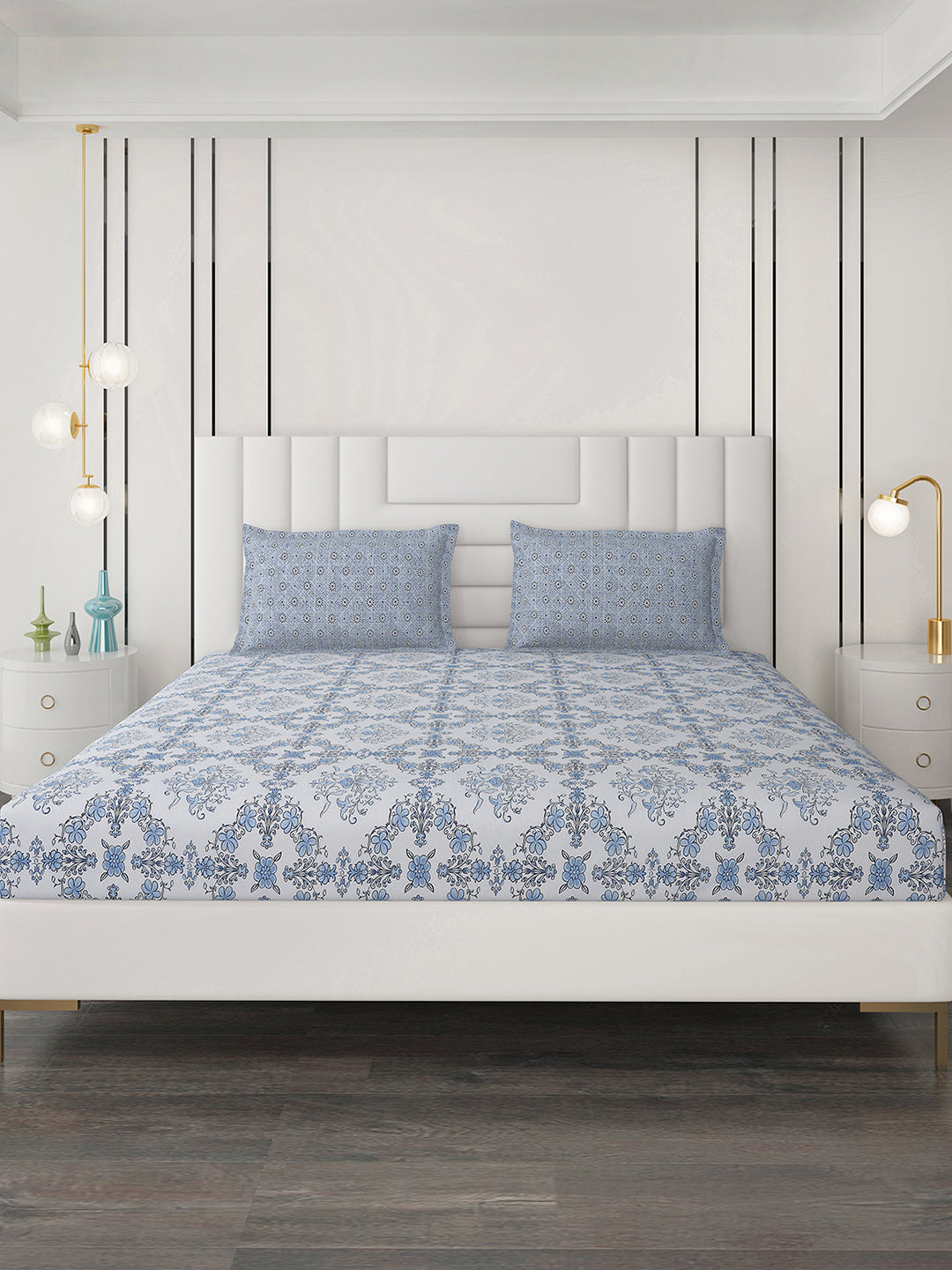 144 TC Cotton Double Bedsheet with 2 Pillow Covers