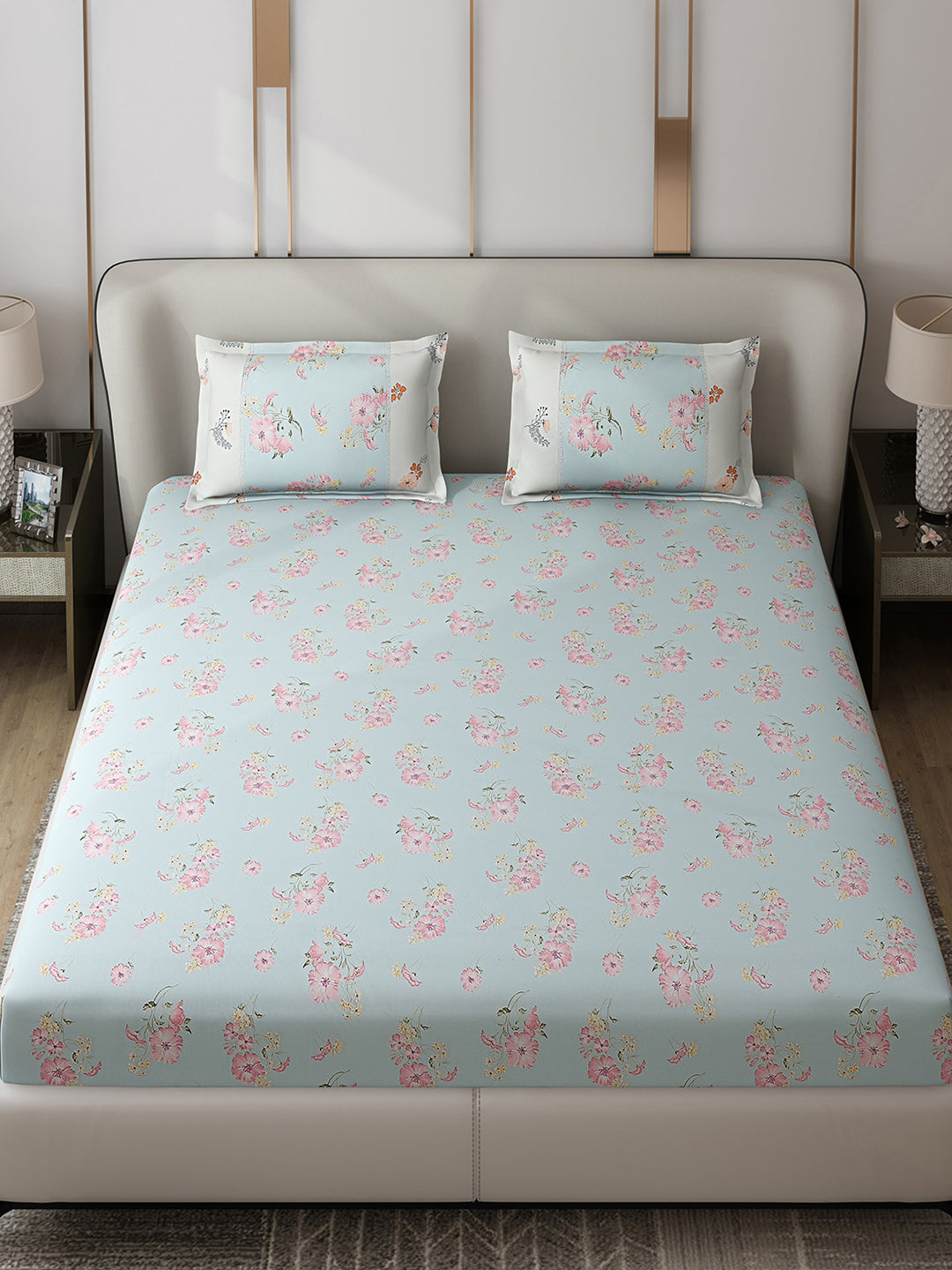 130 GSM Polyester Double Bed 1 Bedsheet with 2 Pillow Covers (Vibrant)