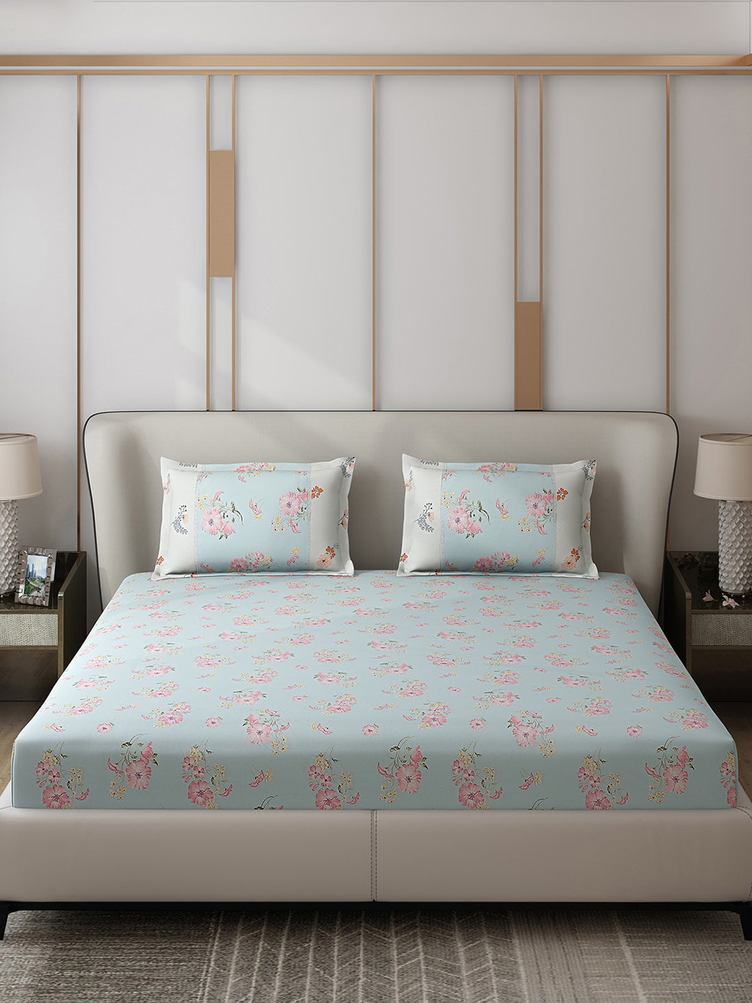 130 GSM Polyester Double Bed 1 Bedsheet with 2 Pillow Covers (Vibrant)