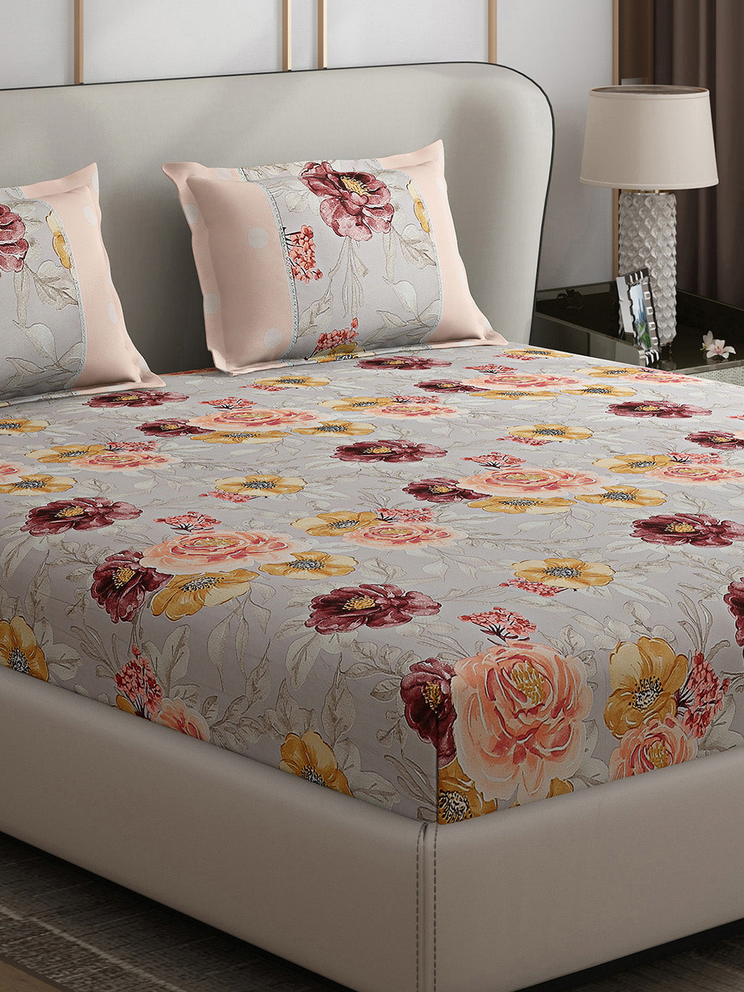 130 GSM Polyester Double Bed 1 Bedsheet with 2 Pillow Covers (Vibrant)