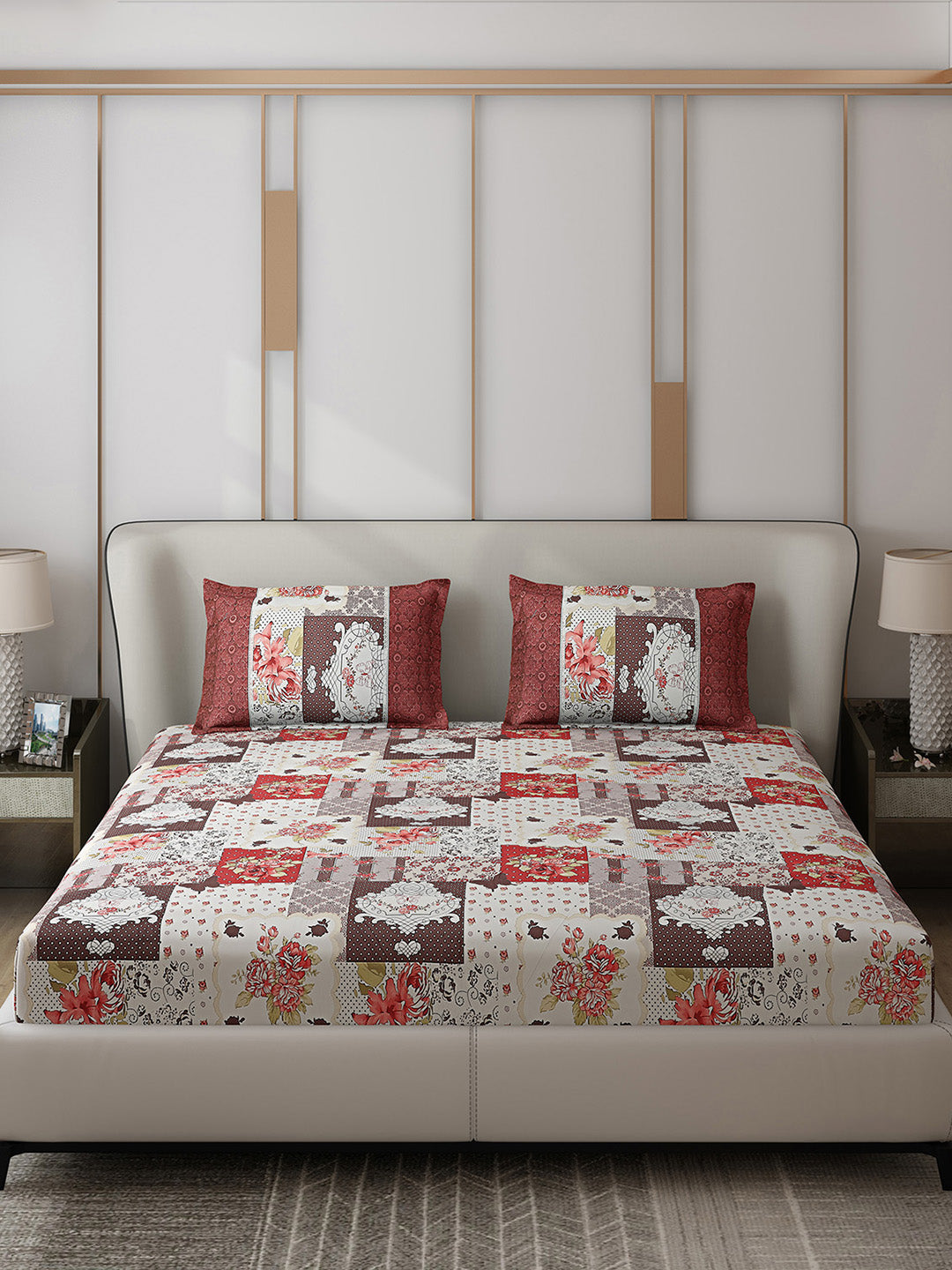 130 GSM Polyester Double Bed 1 Bedsheet with 2 Pillow Covers (Vibrant)